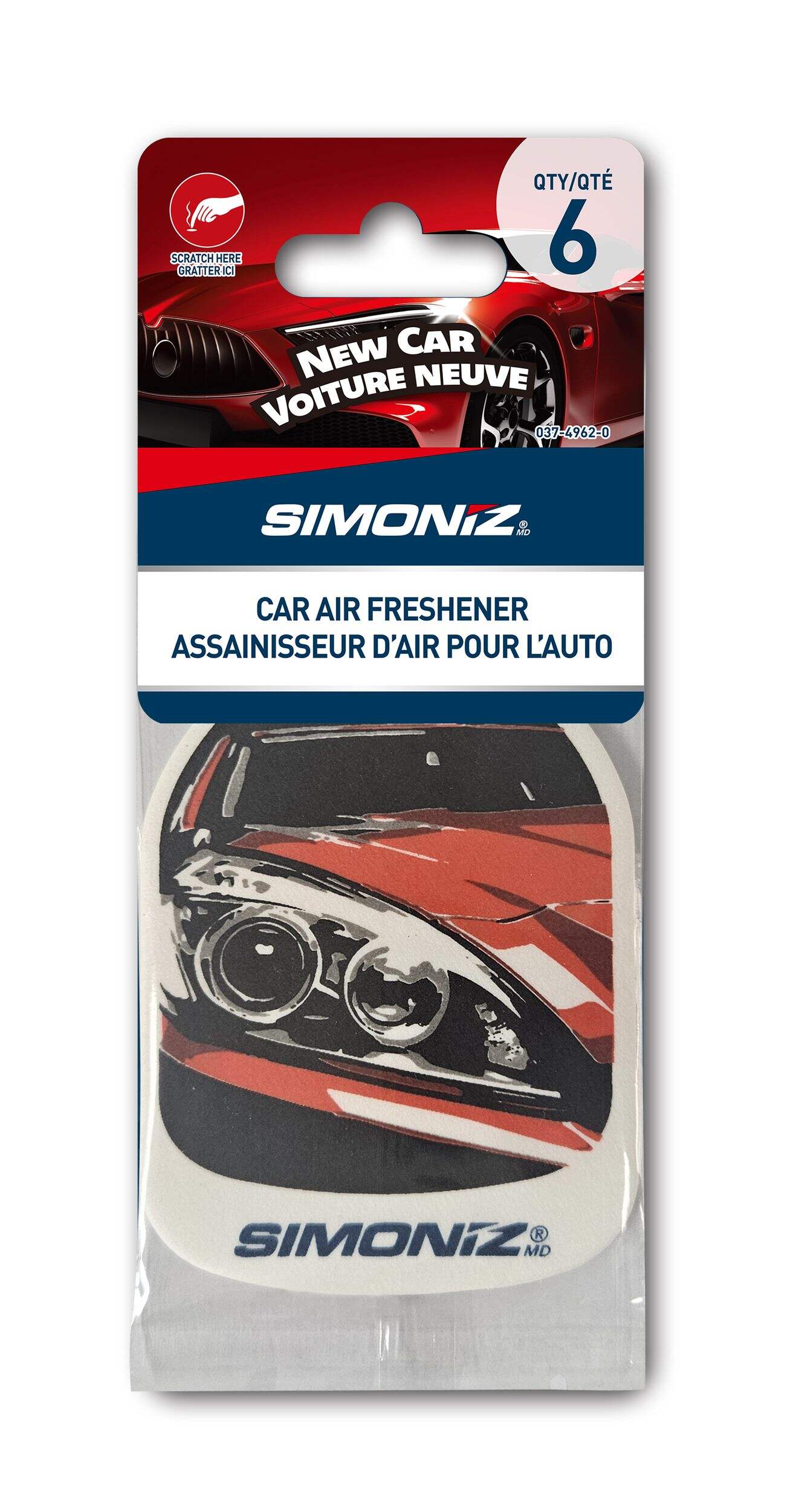 Simoniz Paper Hanging Air Freshener, New Car Scent, 6-pk Front_Flat