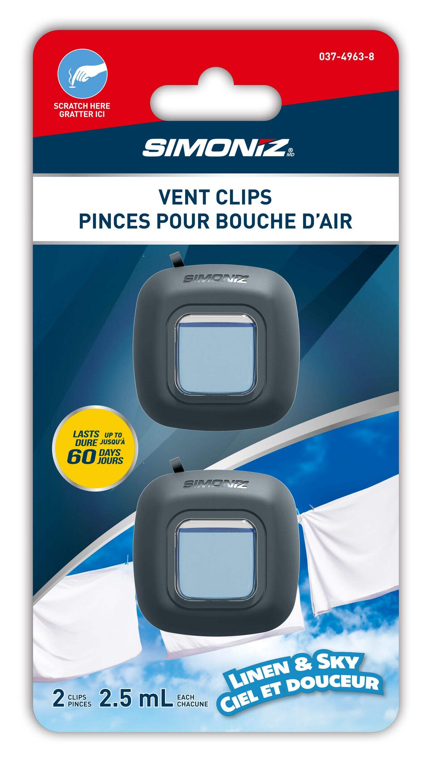 Simoniz Vent Clip Car Air Freshener, Linen & Sky Scent, 2-pk Front_Flat