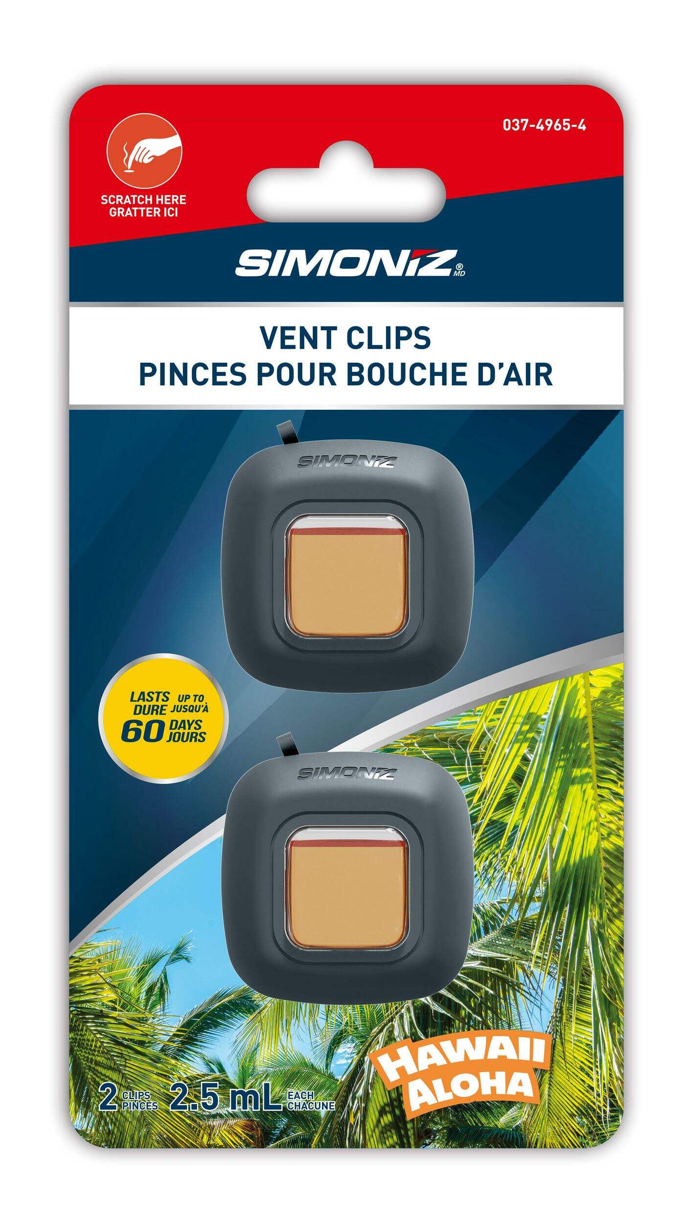 Simoniz Vent Clip Car Air Freshener, Hawaii Aloha Scent, 2-pk Front_Flat