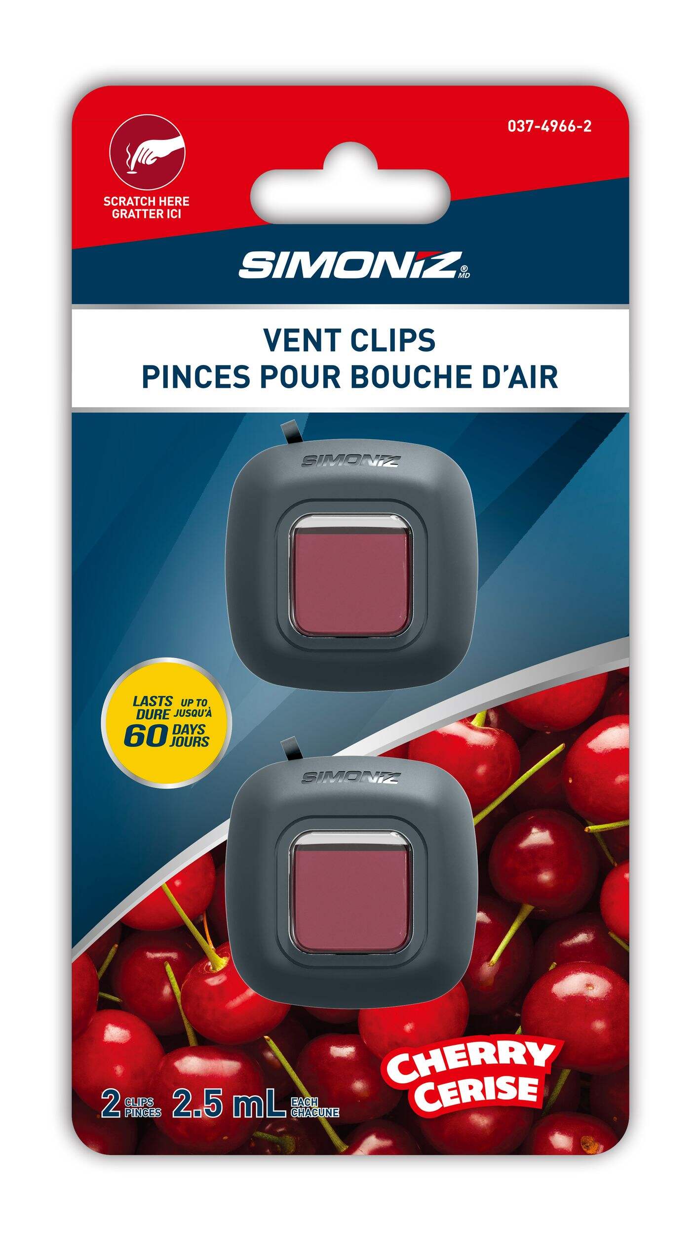 Simoniz Vent Clip Car Air Freshener, Cherry Scent, 2-pk Front_Flat