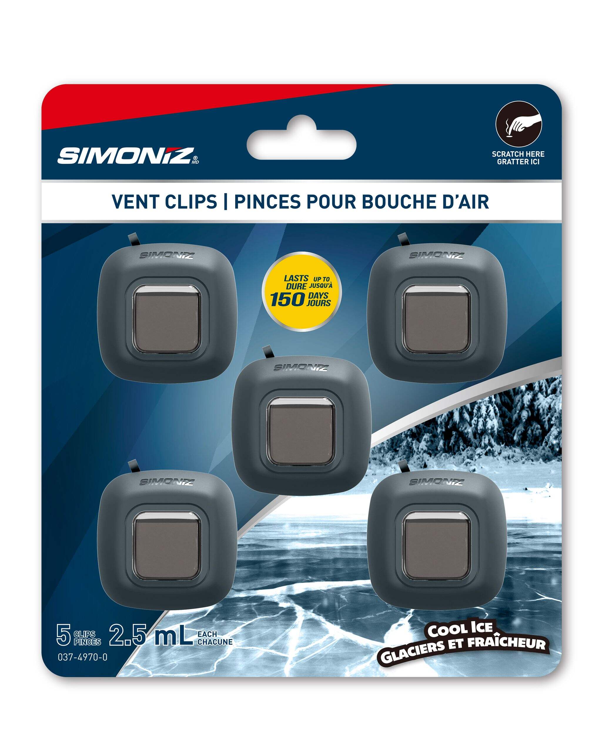 Simoniz Vent Clip Car Air Freshener, Cool Ice Scent, 5-pk Front_Flat