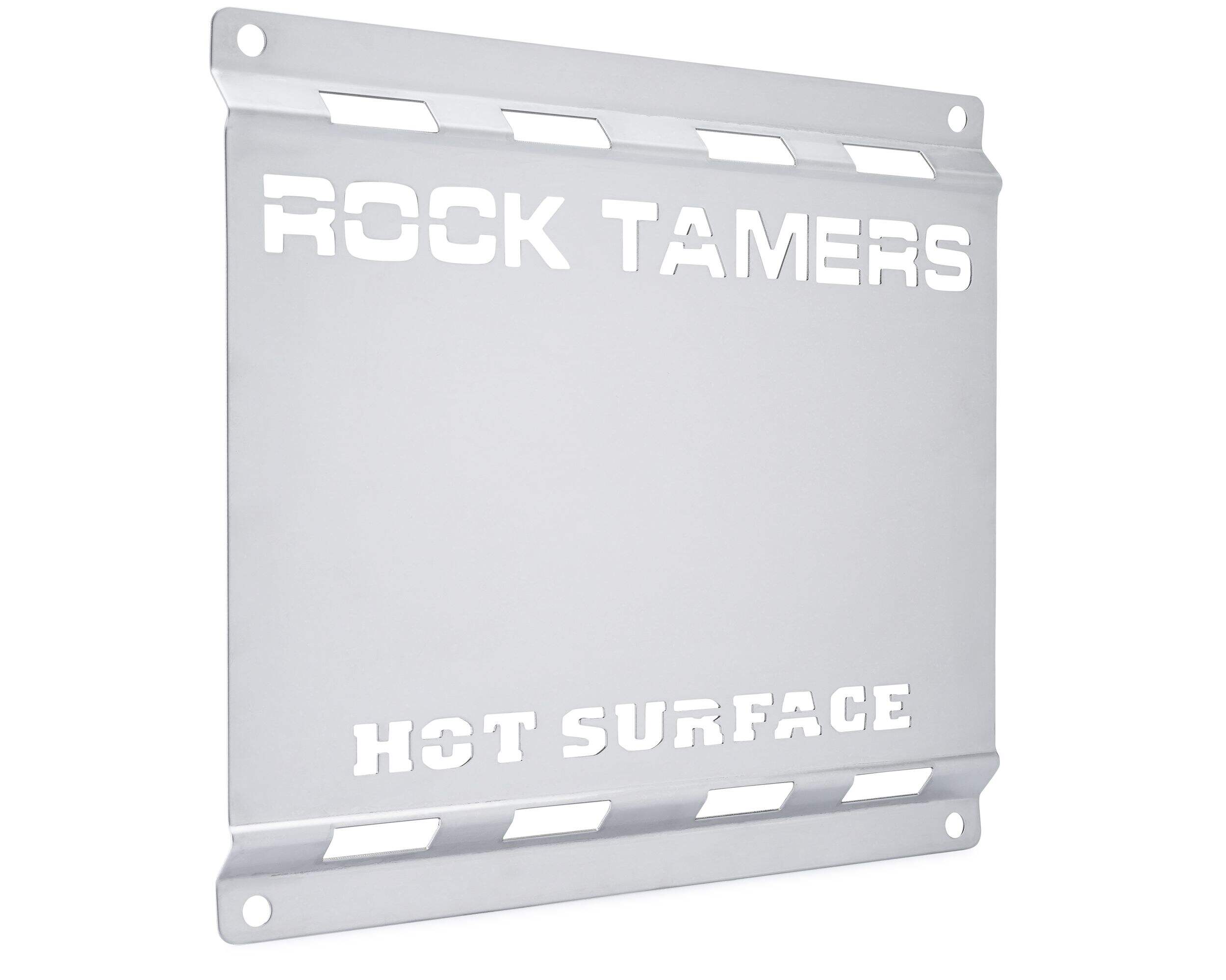 Rock Tamers Heat Shield, Stainless Steel Front_Three_Fourths_Angled_Right