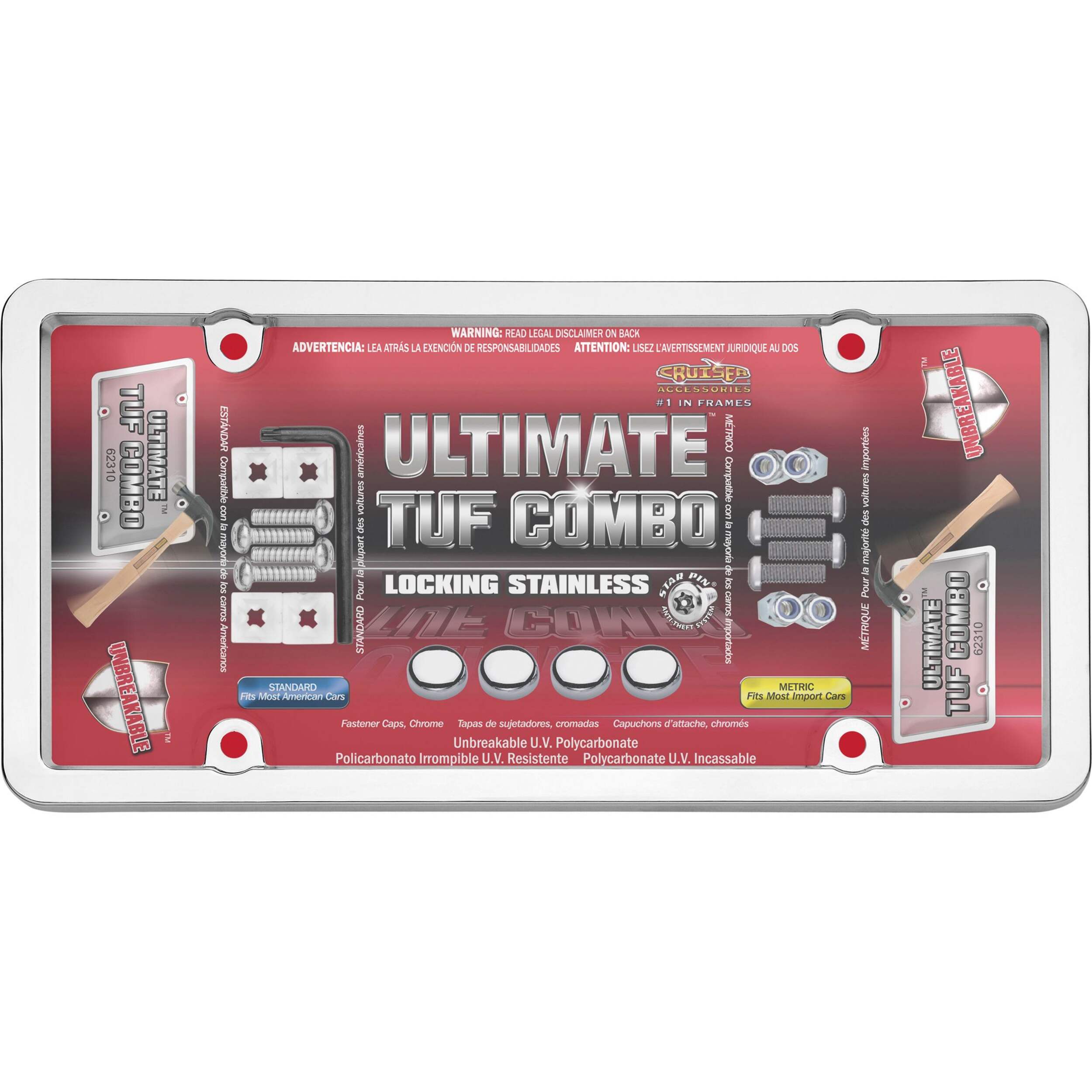 Trousse de plaque d'immatriculation Utili-Turf, chrome/incolore Front_Flat
