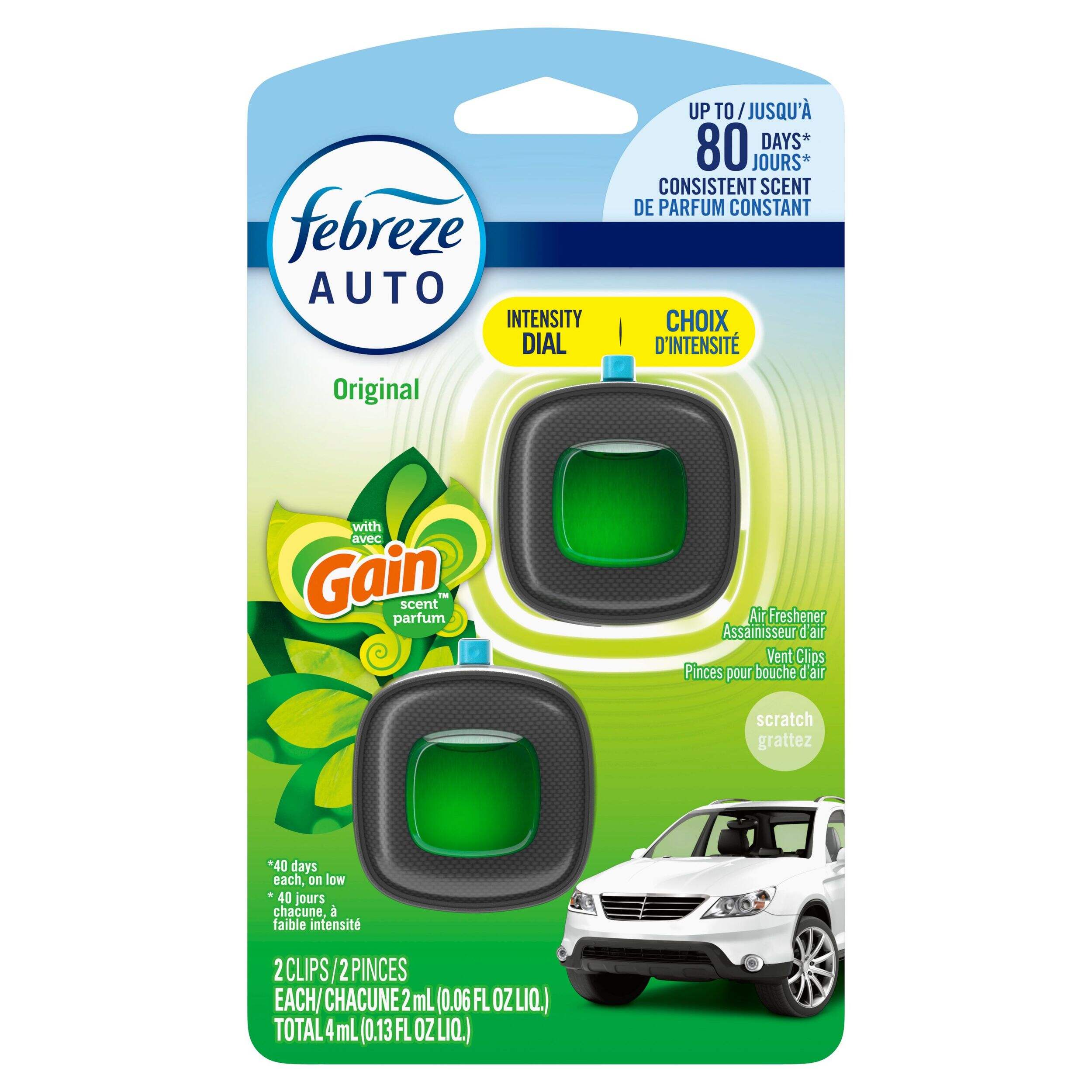Febreze Car Air Freshener Vent Clip Gain Original Scent, .06-oz, 2-ct Front_Flat