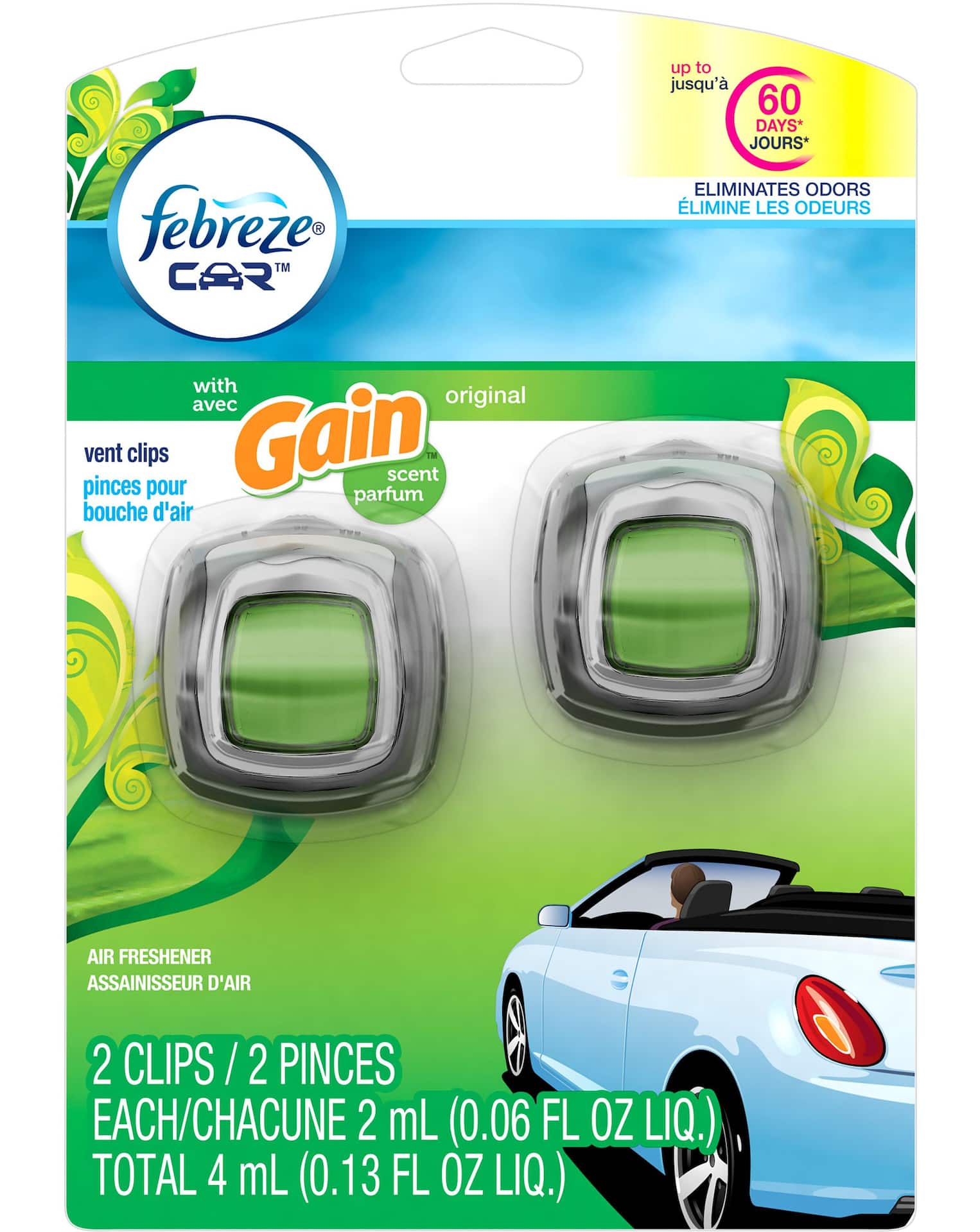 Febreze Car Air Freshener Vent Clip Gain Original Scent, .06 oz, 2 Count