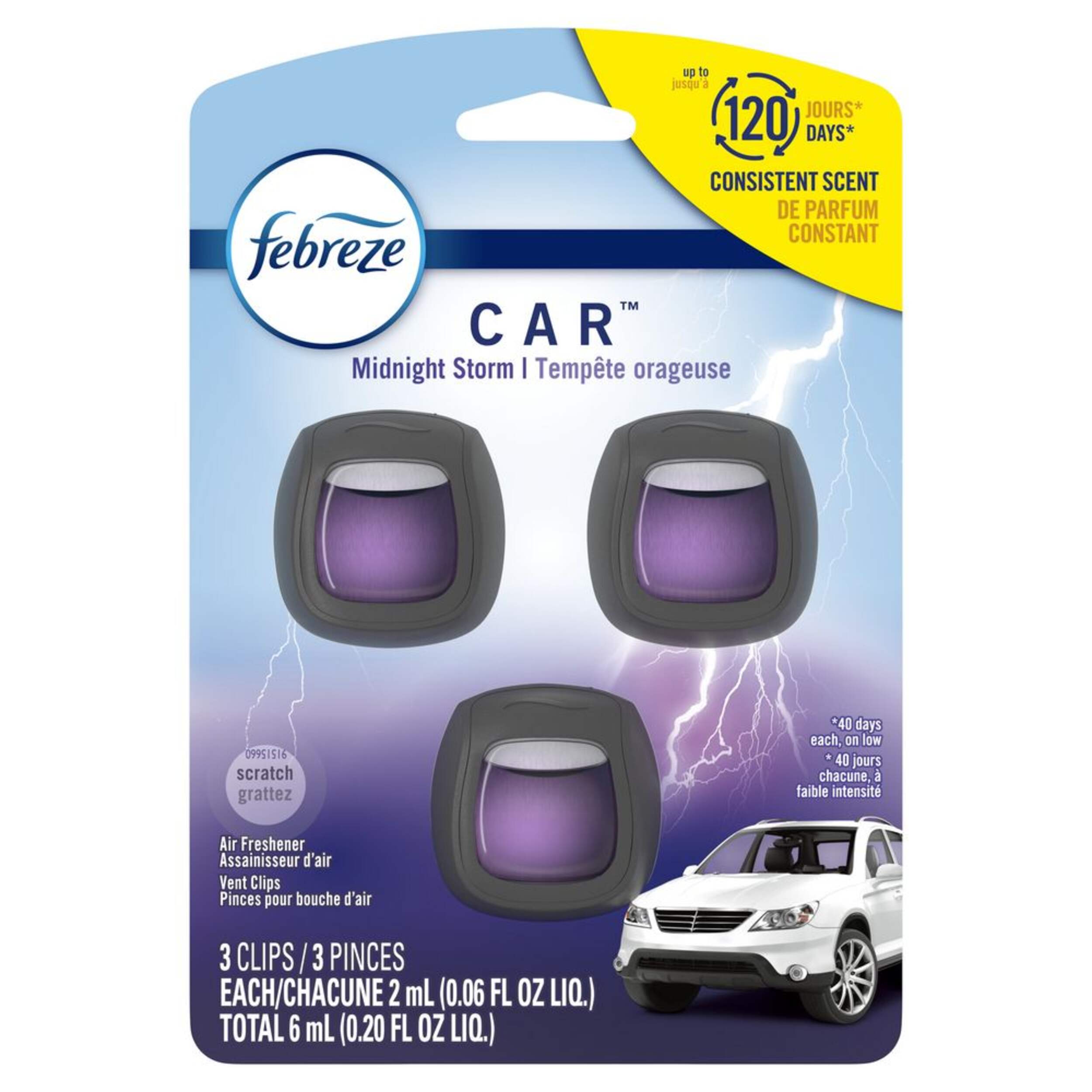 Febreze Car Vent Clip Air Freshener, Midnight Storm, 3-pk Front_Flat