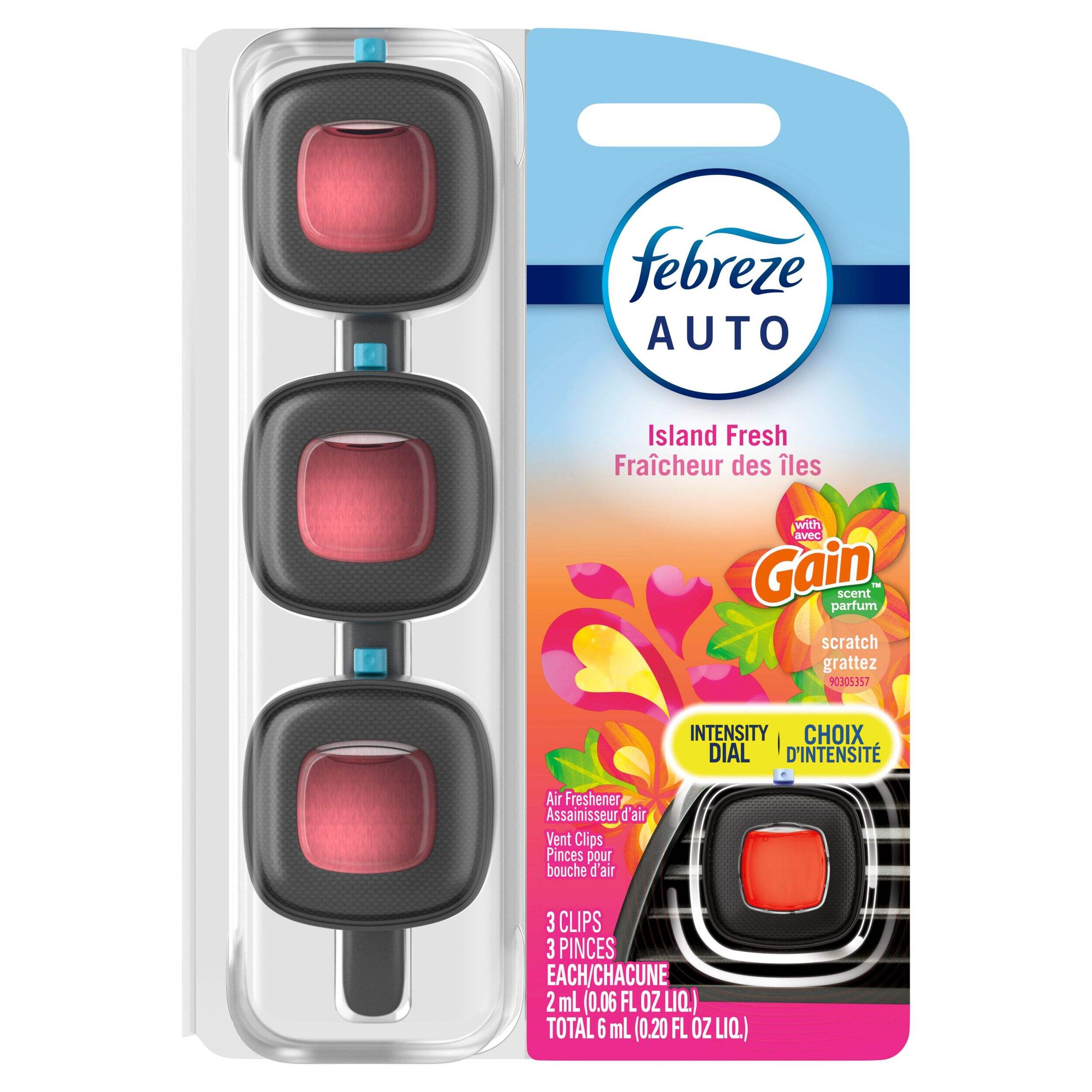 Febreze Car Vent Clip Air Freshener, Gain Island Fresh, 3-pk Front_Flat