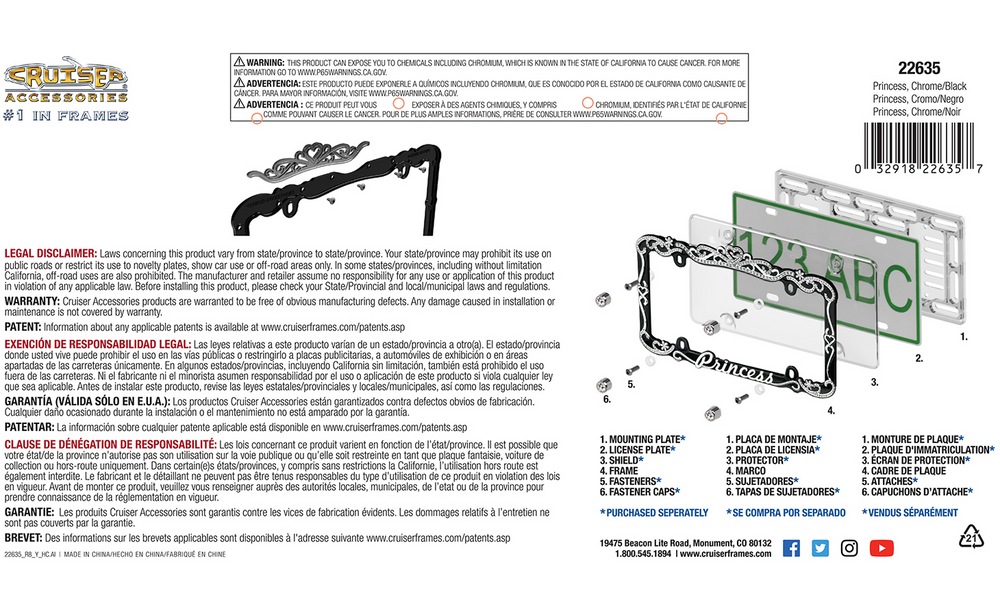 Princess License Plate Frame, Chrome & Black Canadian Tire