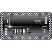 Defender License Plate Frame, Matte Black & Chrome Front_Flat