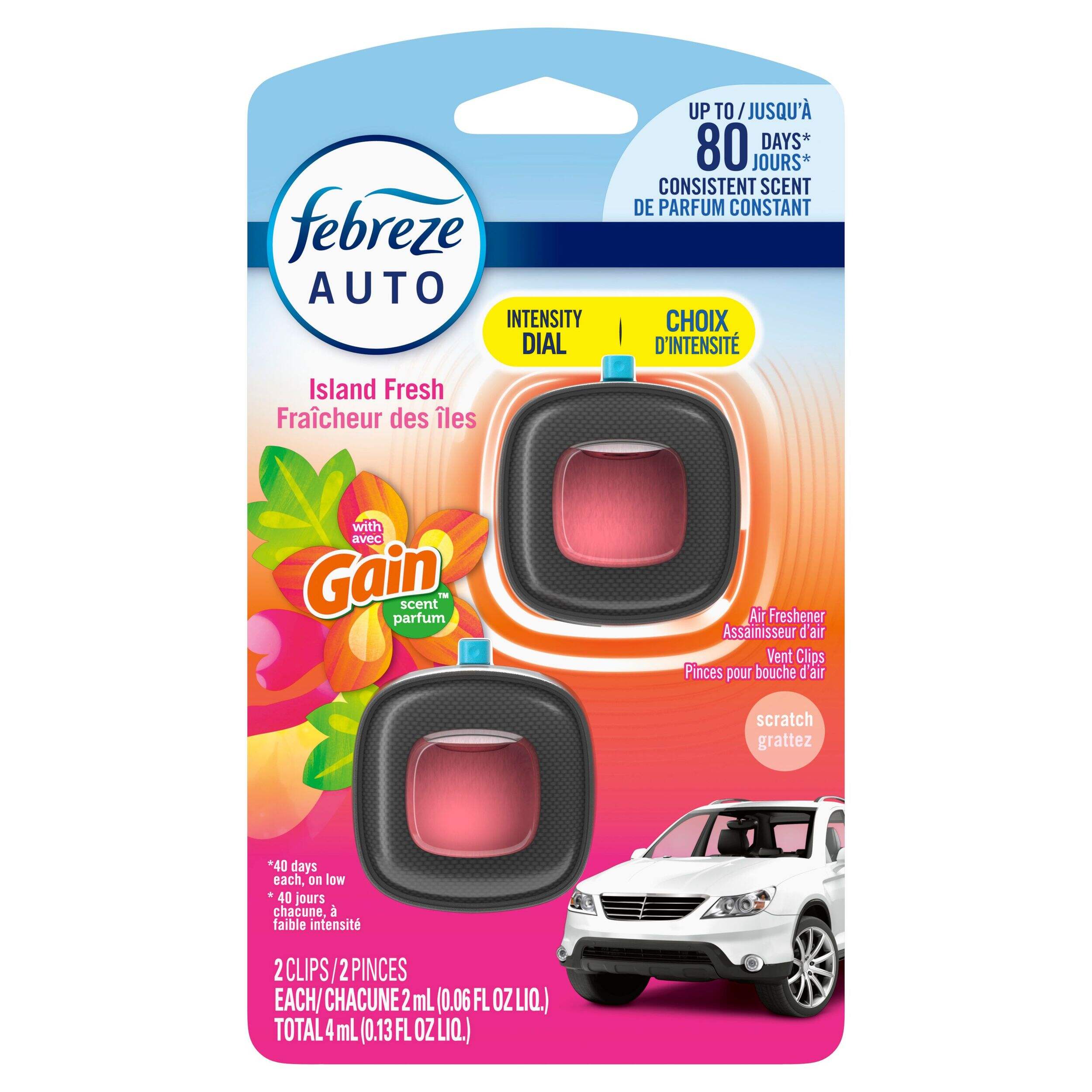 Febreze Car Air Freshener Vent Clip Gain Island Fresh Scent, 2-mL, 2-ct Front_Flat