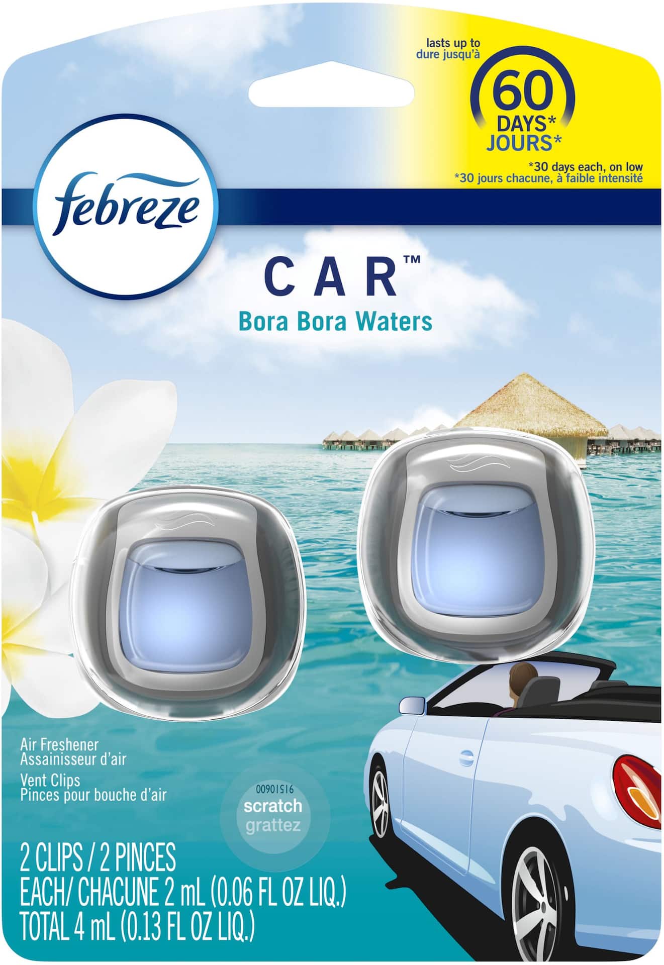 Febreze Car Air Freshener Vent Clip Bora Bora Scent, 2 mL, 2
