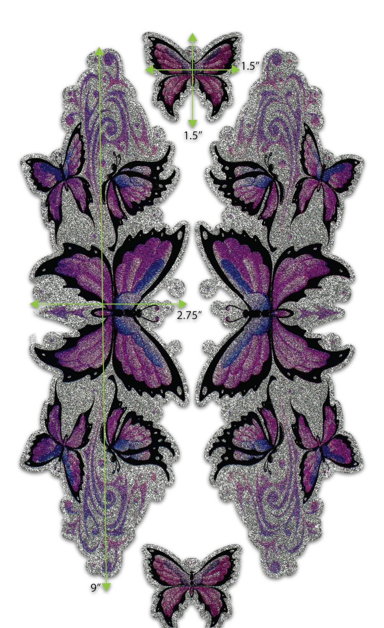 Purple Butterfly Decals, 6-in x 12-in Front_Flat