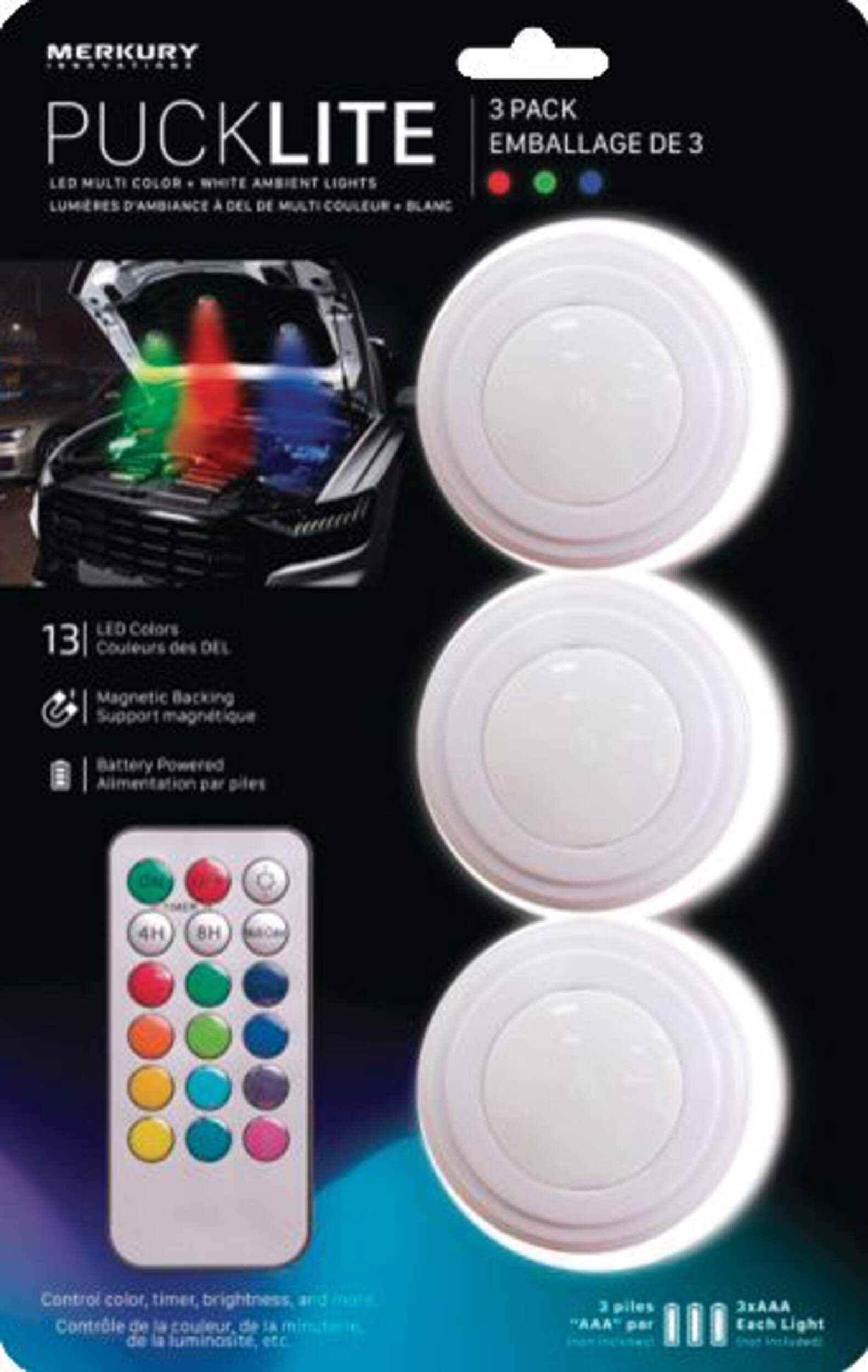 Merkury LED Puck Lights, 3-pk Front_Flat