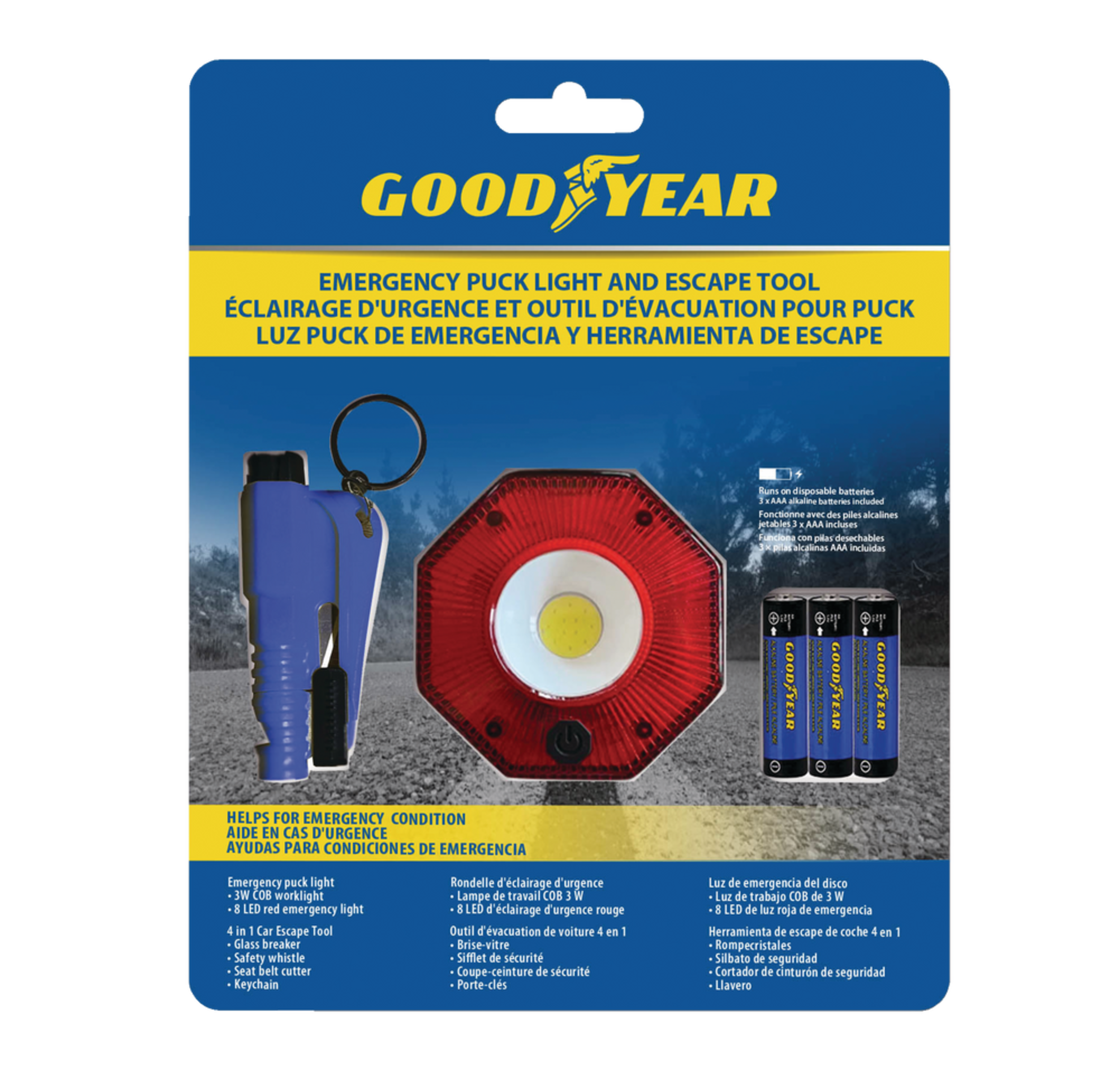 Goodyear Roadside Emergency Puck Light & Escape Tool Front_Flat