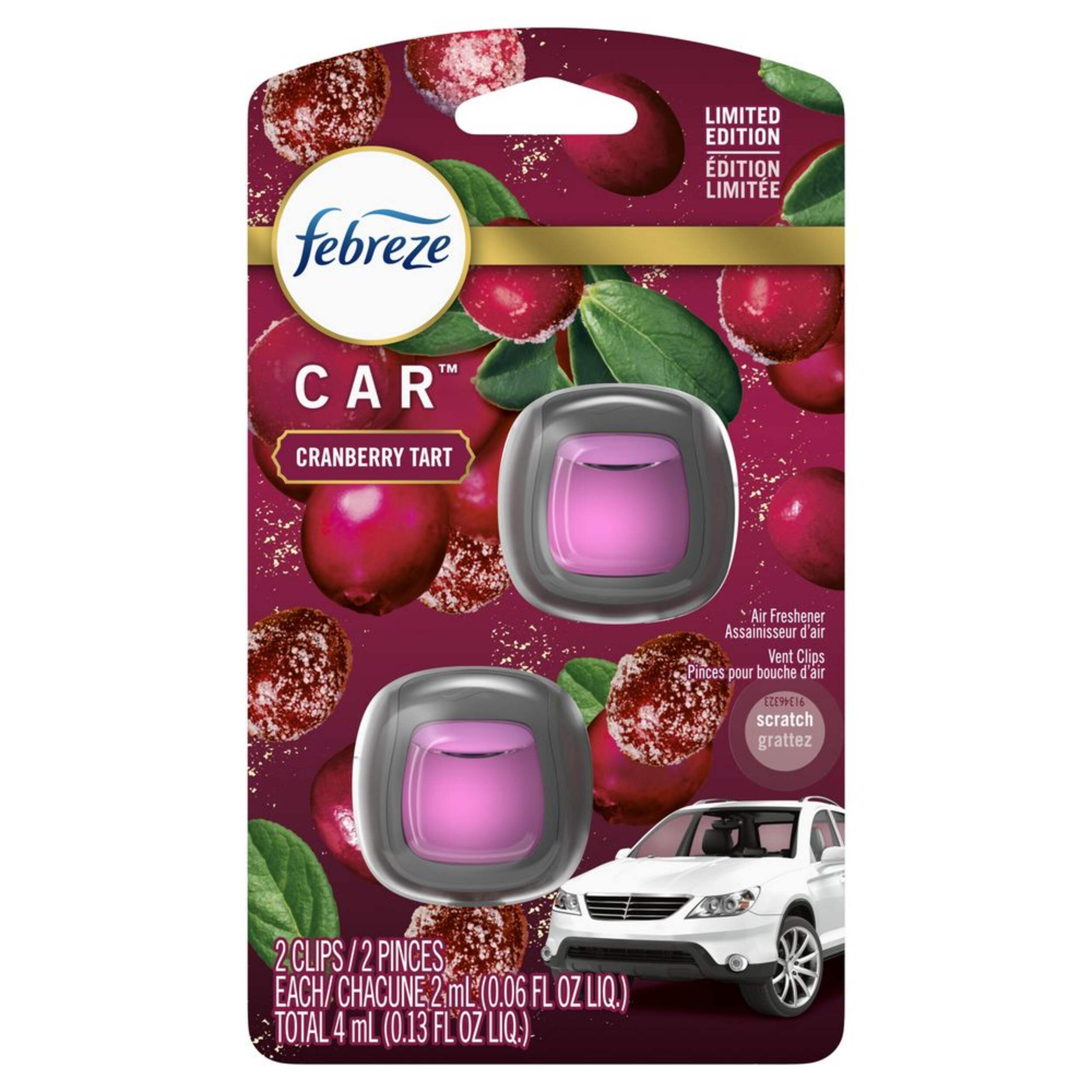 Febreze Car Vent Clip Air Freshener, Cranberry Tart, 2-ct Front_Flat