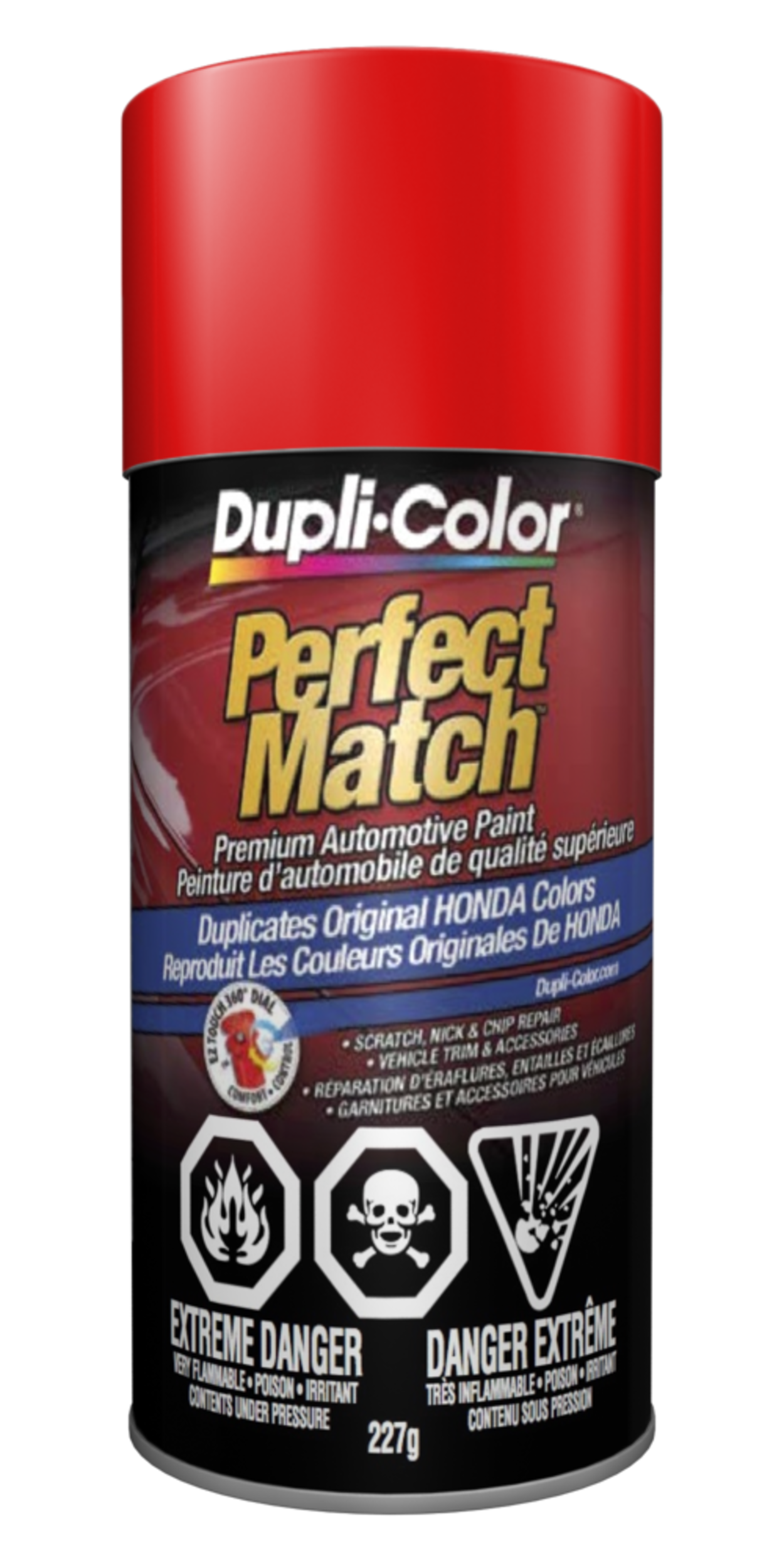 Dupli-Color Perfect Match Premium Acrylic Lacquer Automotive Aerosol Spray Paint, Rallye Red, 227g Front_Flat
