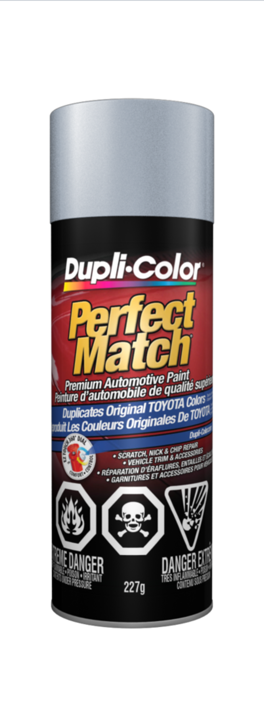 Peinture laque acrylique en aérosol pour automobile de qualité supérieure Dupli-Color Perfect Match, mica traînée argent, 227 g Front_Flat