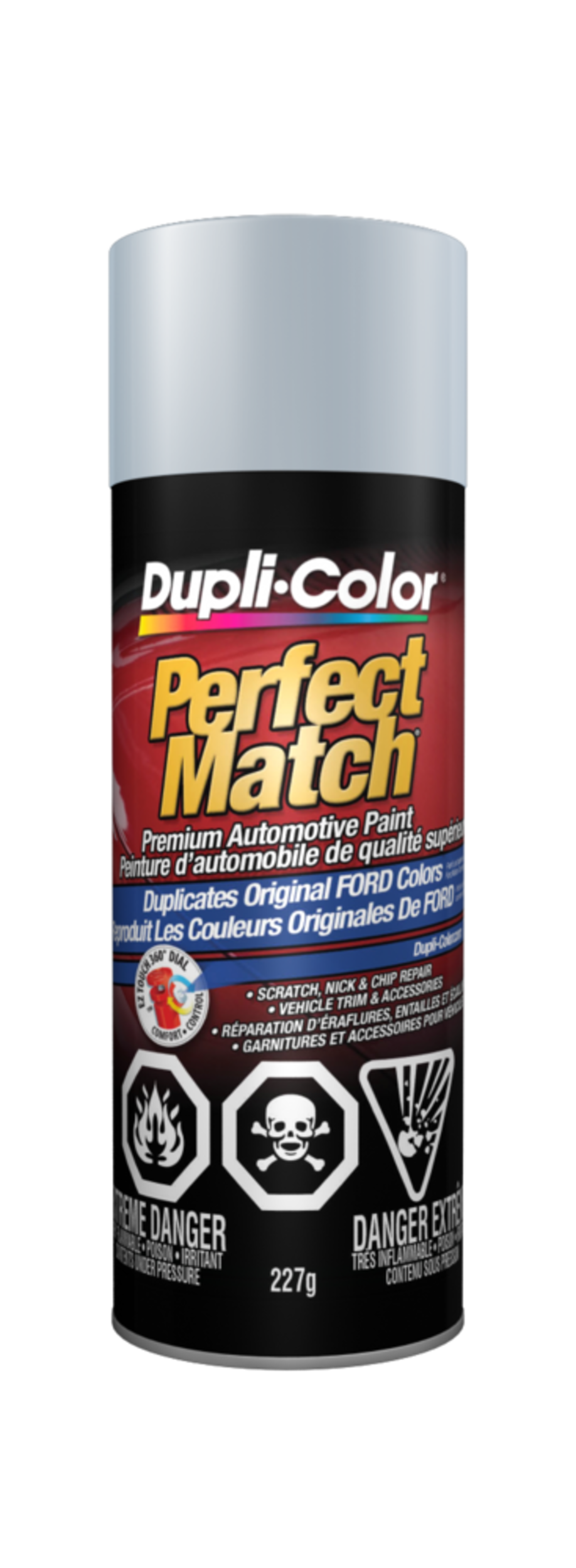 Peinture laque acrylique en aérosol pour automobile de qualité supérieure Dupli-Color Perfect Match, argent métallisé Ford, 227 g Front_Flat