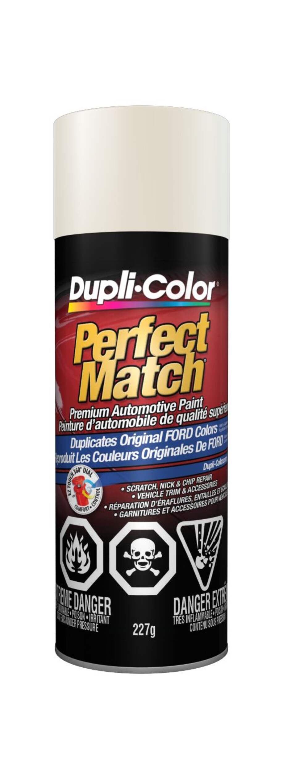 Peinture laque acrylique en aérosol pour automobile de qualité supérieure Dupli-Color Perfect Match, blanc pur Ford, 227 g Front_Flat