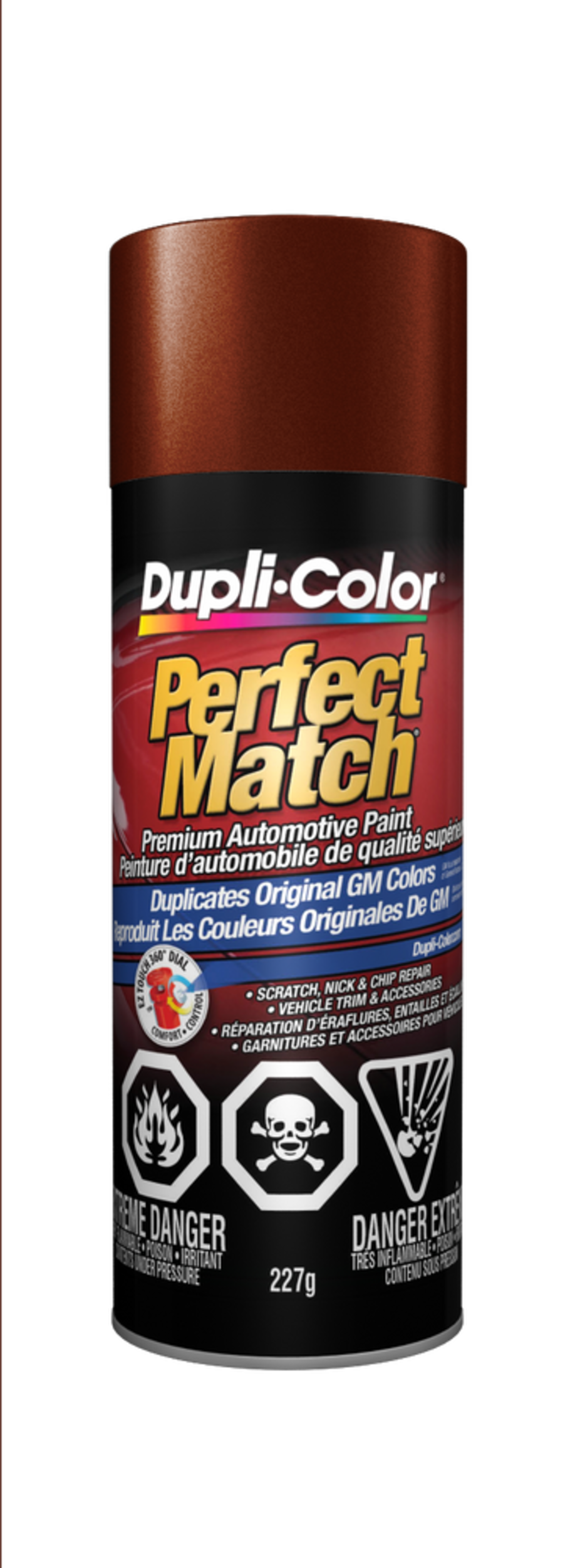 Peinture laque acrylique en aérosol pour automobile de qualité supérieure Dupli-Color Perfect Match, brun Cordova métallisé (81), 227 g Front_Flat