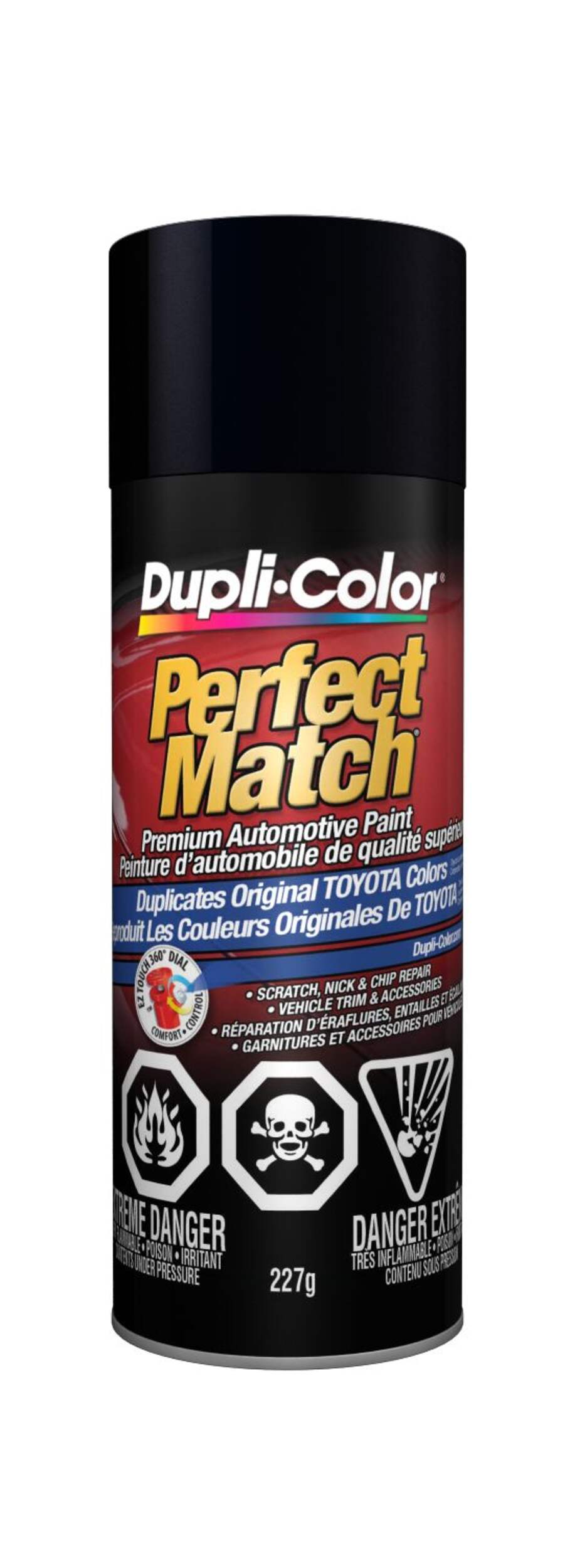 Peinture laque acrylique en aérosol pour automobile de qualité supérieure Dupli-Color Perfect Match, noir métallisé, 227 g Front_Flat