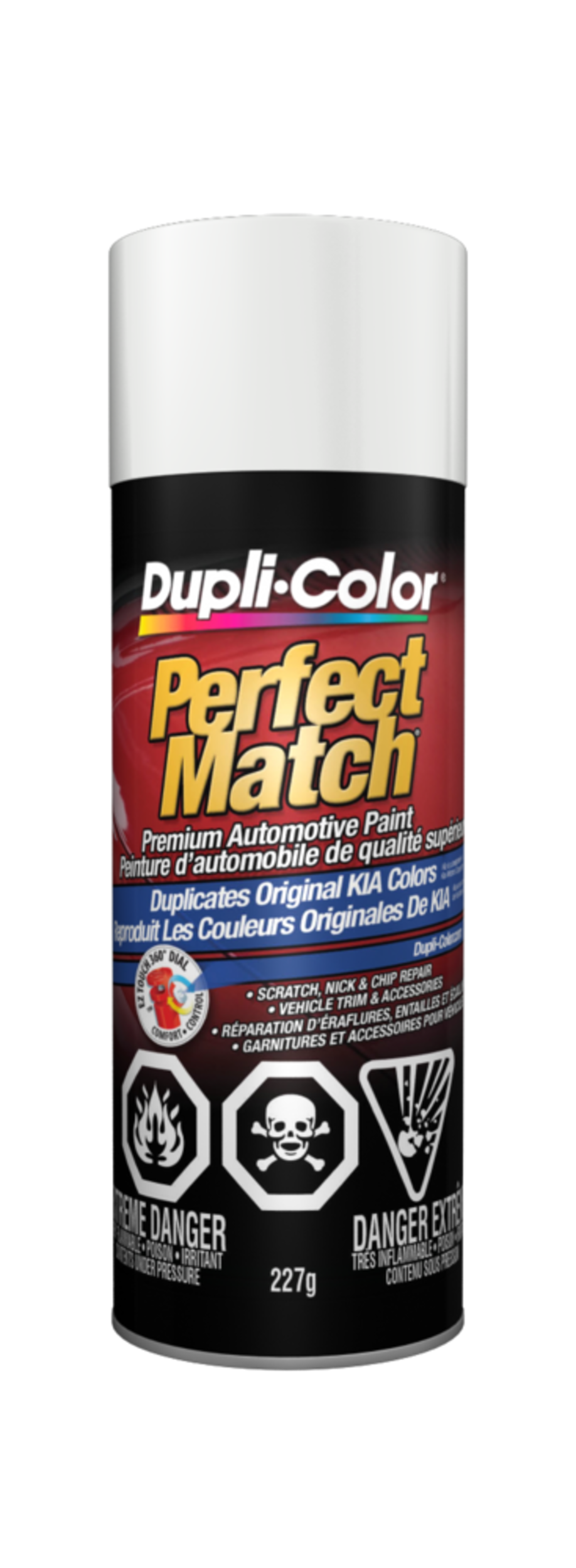 Peinture laque acrylique en aérosol pour automobile de qualité supérieure Dupli-Color Perfect Match, blanc transparent, 227 g Front_Flat