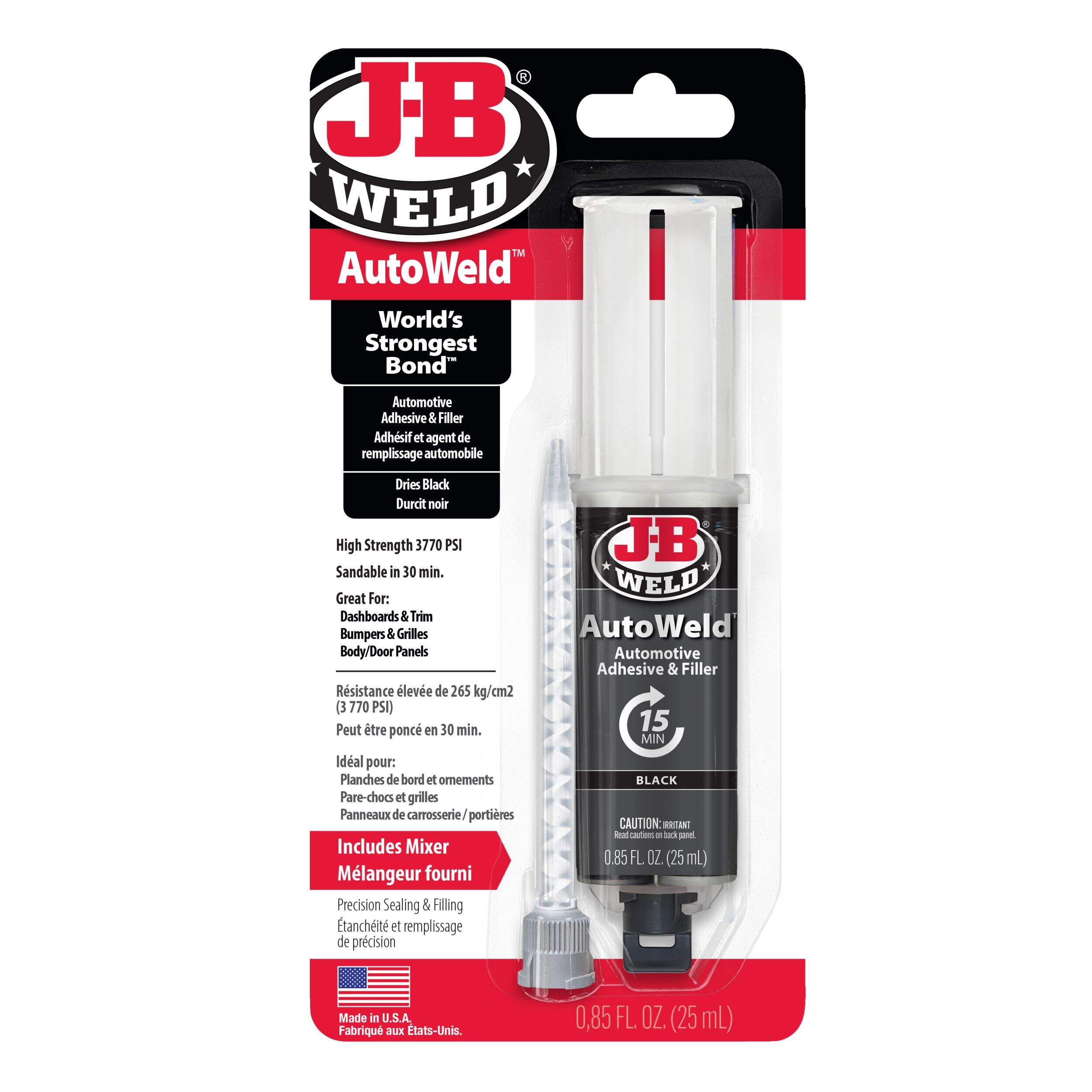 Adhésif et mastic J-B Weld pour automobile, noir, 25 mL Front_Flat