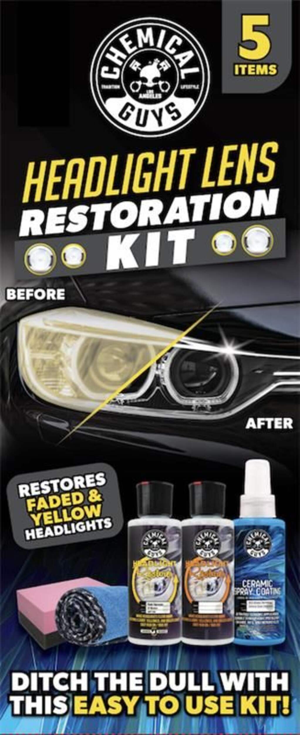 Chemical Guys Headlight Restoration Kit, 4-oz Starter Kit, 5-pc Front_Flat