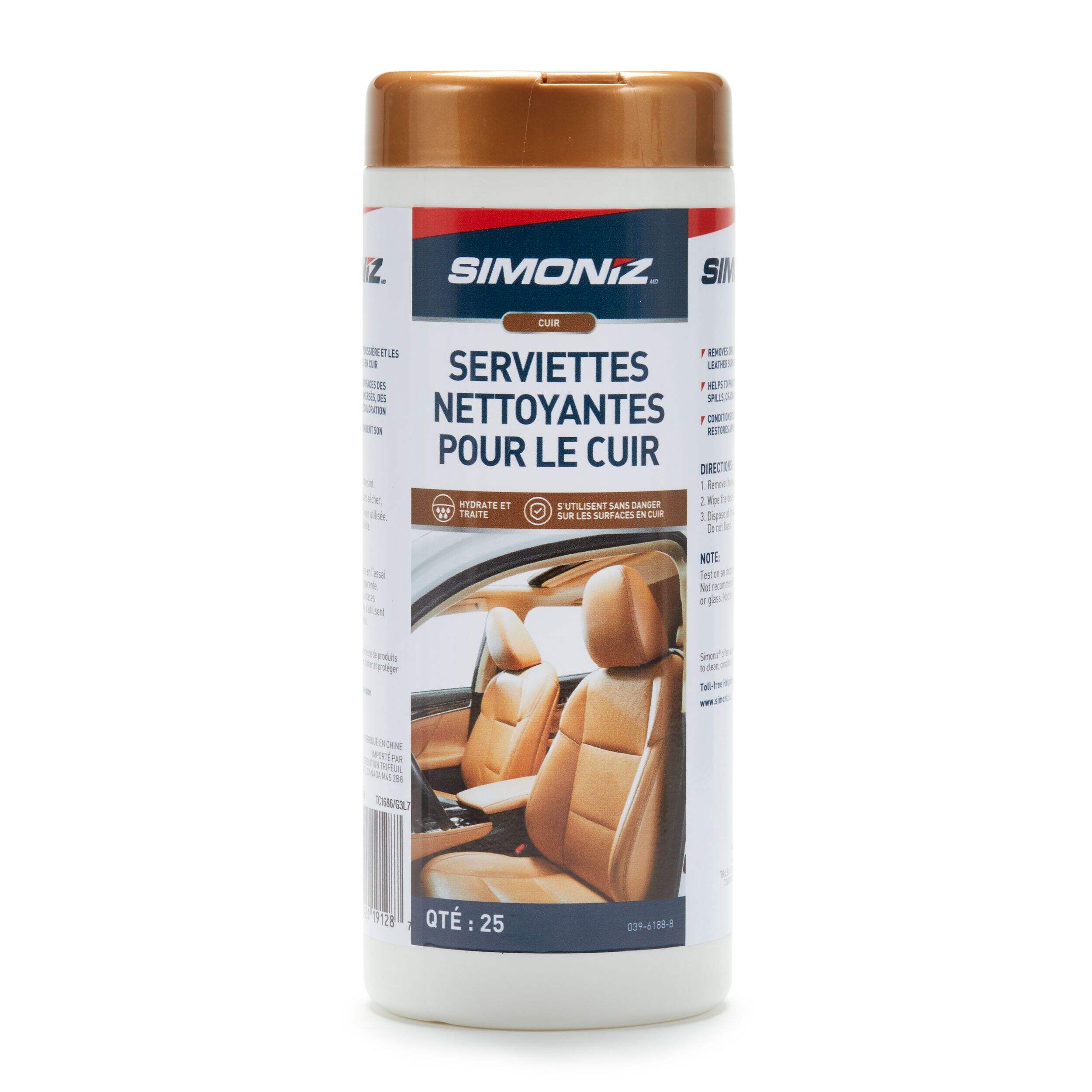 Lingettes nettoyantes pour cuir SIMONIZ, paq. 25 Front_Flat