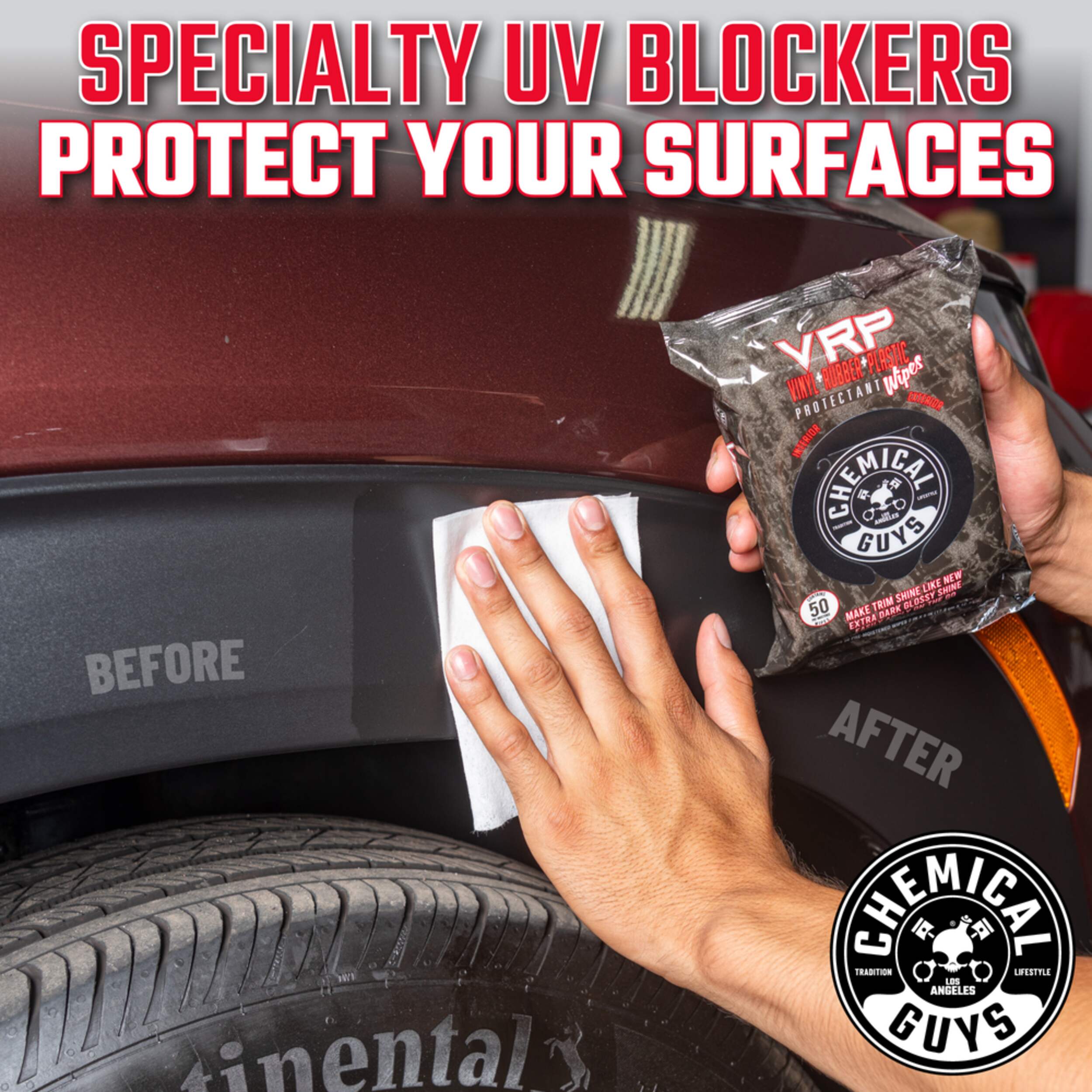 Chemical Guys VRP Vinyl, Rubber & Plastic Protectant Wipes, Clear, 50 ...