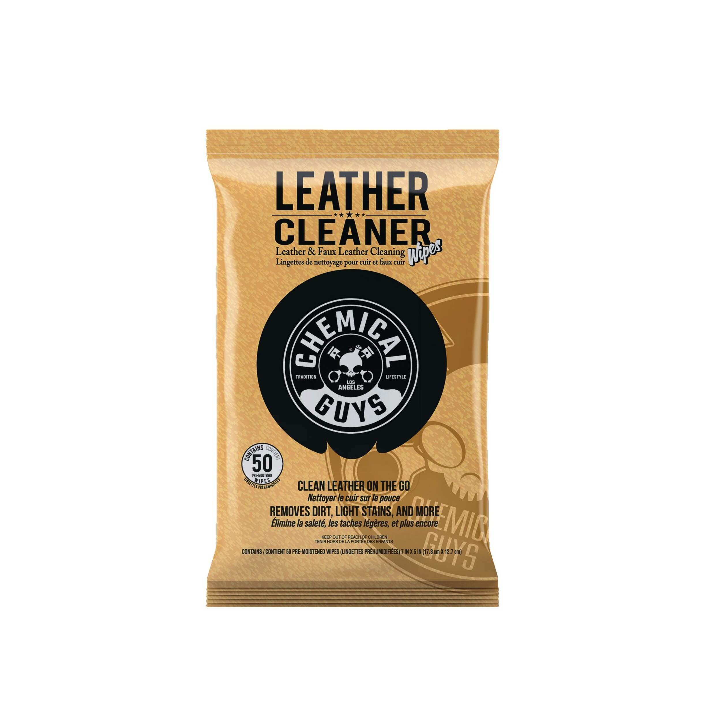 Chemical Guys Auto Surface Interior Leather Cleaner Wipes, Clear Front_Flat