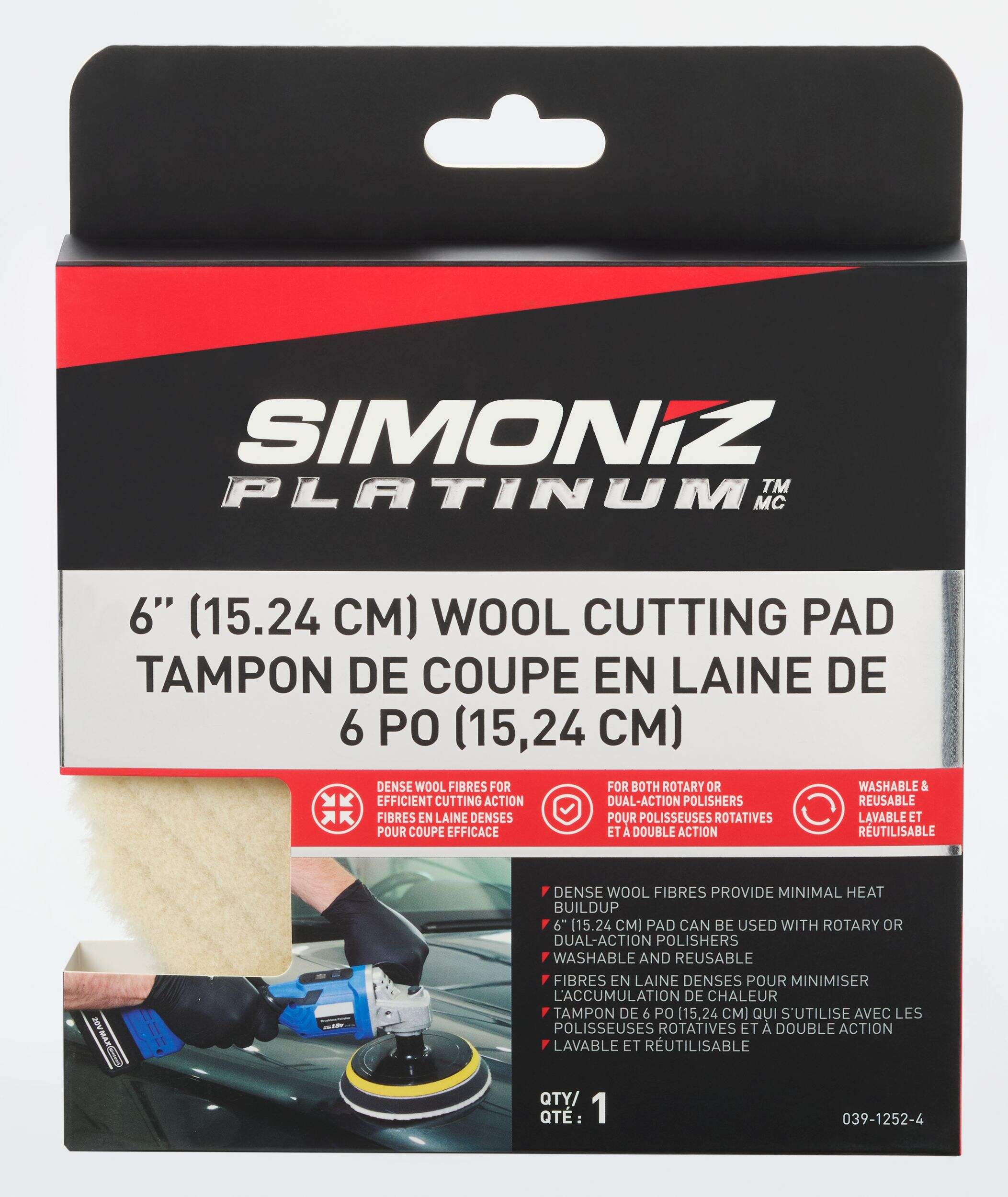 Simoniz Platinum Wool Cutting Pad, Reusable, 6-in Pads Front_Flat