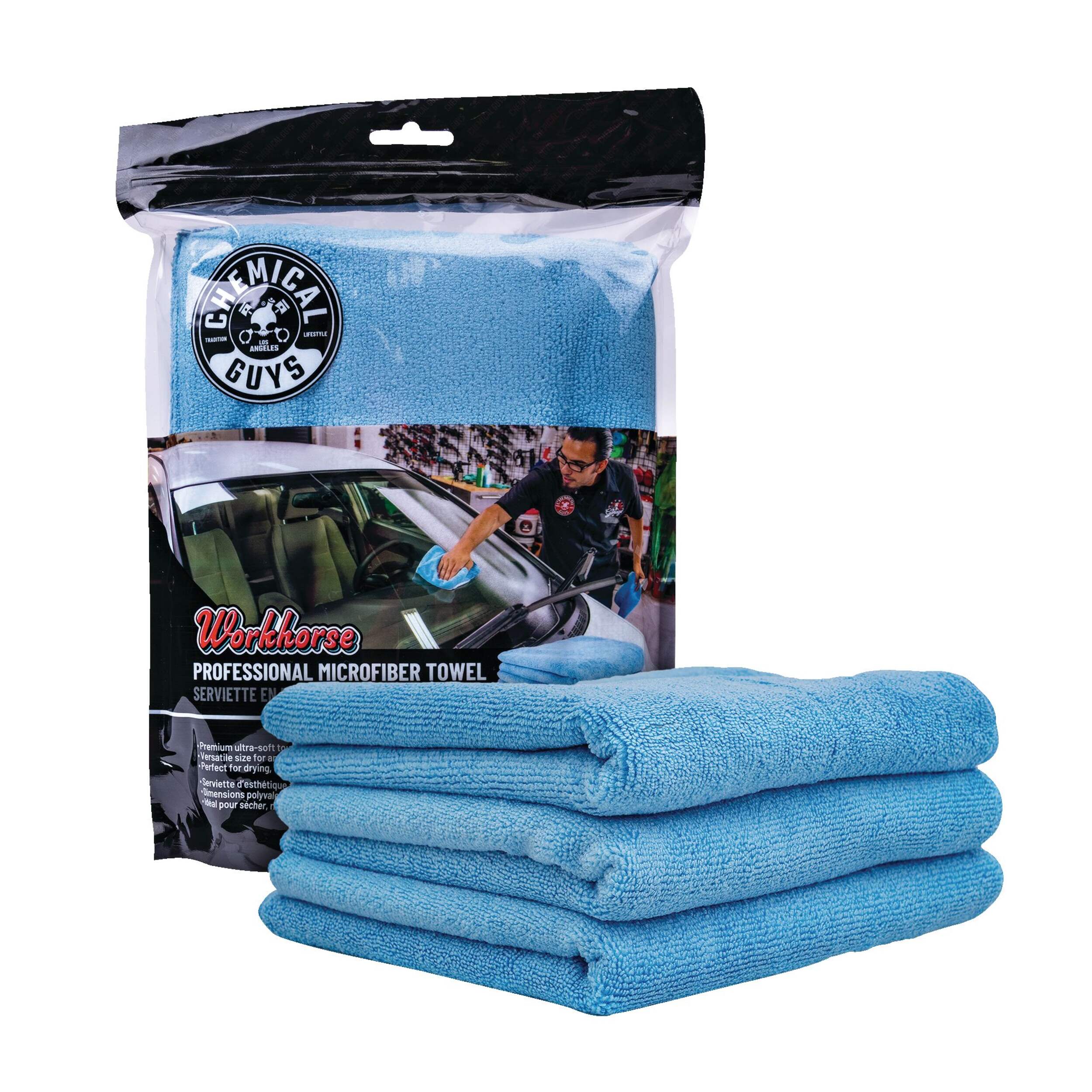 Chemical Guys Work Horse Microfibre Professional Towel, 16 x 16-in, Blue, 3-pk Composite_or_Mixed