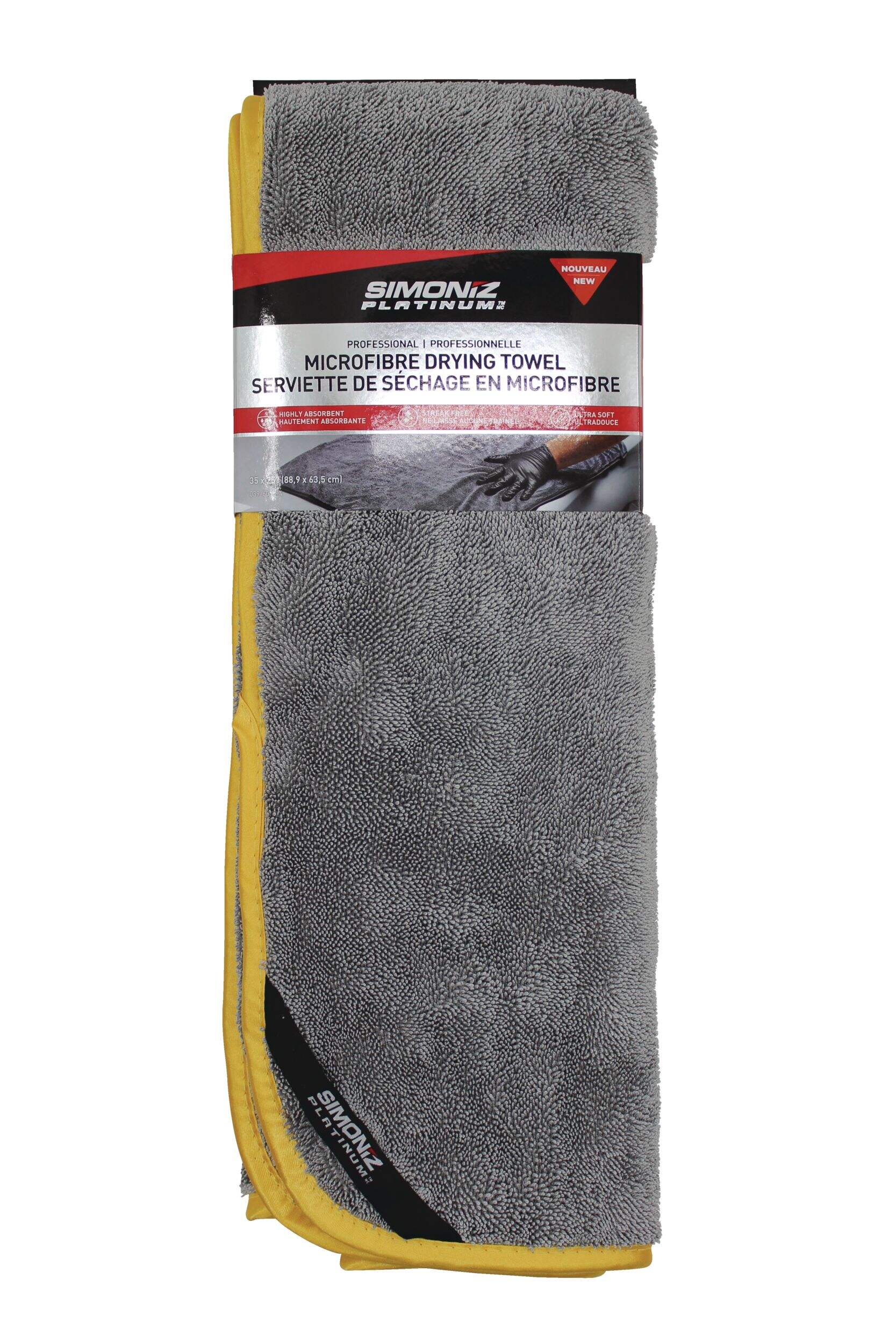 SIMONIZ Platinum Professional Microfibre Plush Edged Drying Towel, 35 x 25-in, Grey, 1-pc Front_Flat