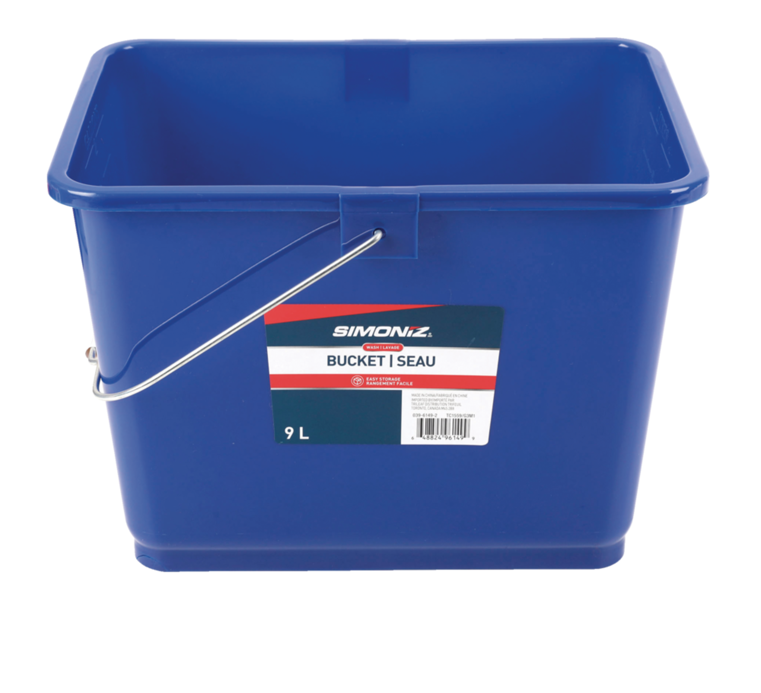 SIMONIZ Wash Square Easy Storage Wash Bucket, Blue, 1-pc, 9L Front_Elevated