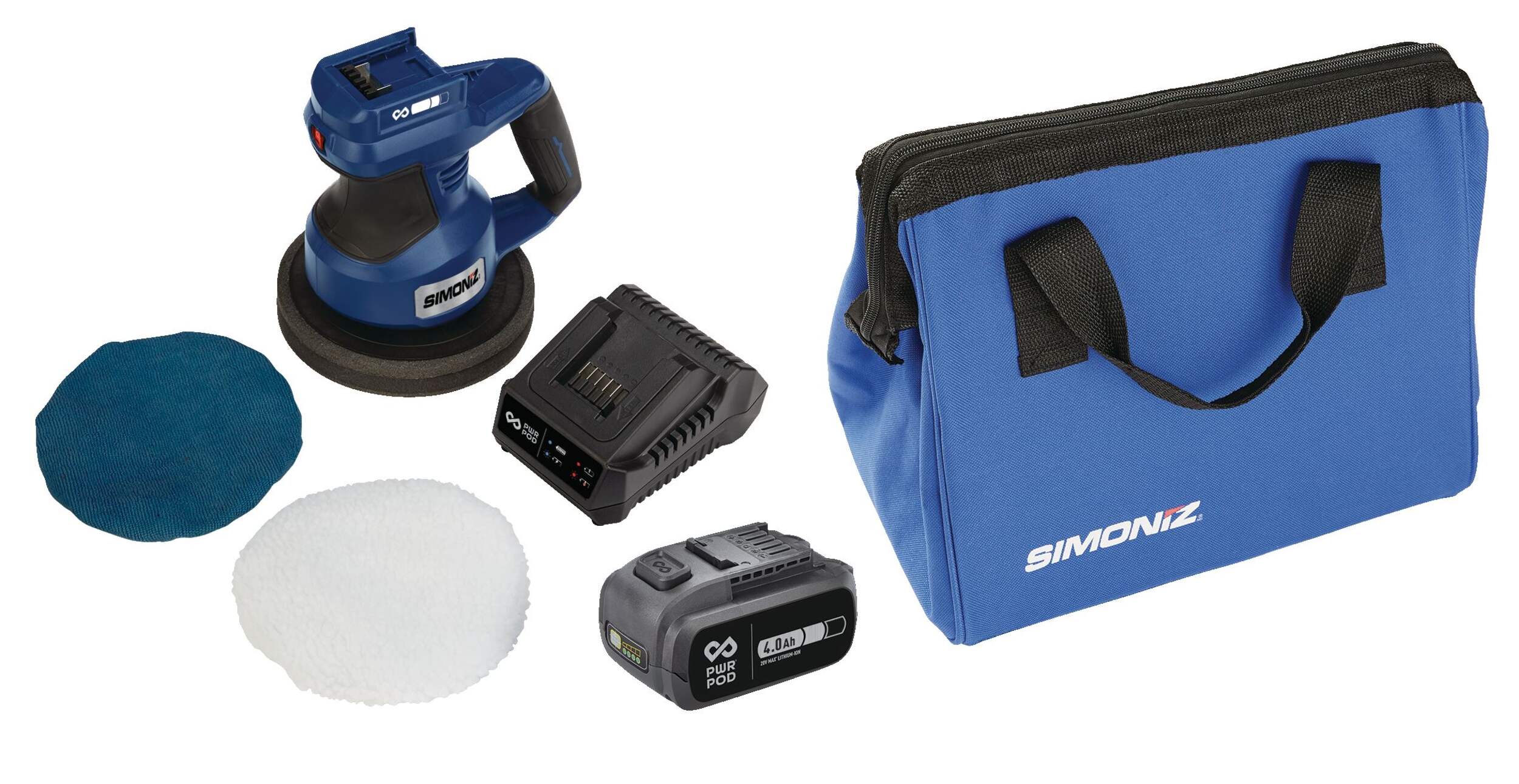 Simoniz 20V Cordless Dual Action Polisher, 7-in, with PWR POD 4.0 Ah Battery Composite_or_Mixed