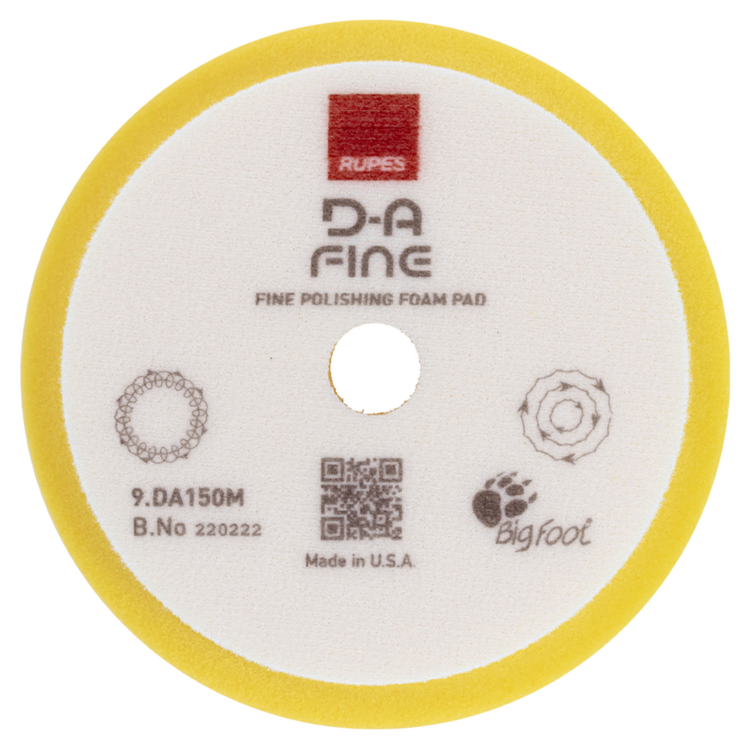 Rupes D-A FINE High Performance Fine Finishing Foam Pad, Yellow Overhead_Flat