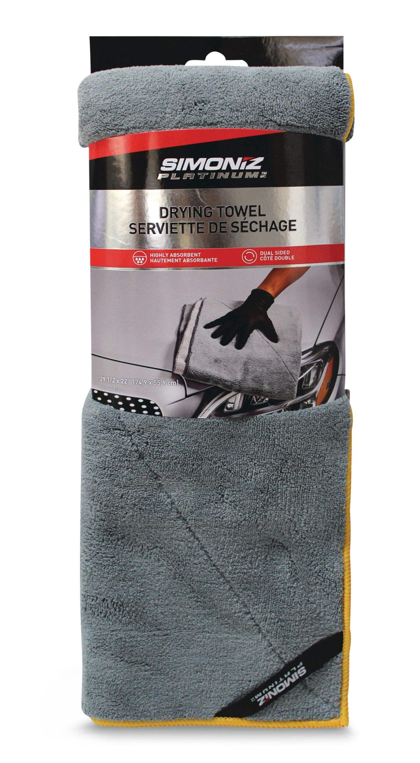 Chiffon de séchage à rebord en peluche 2-en-1 SIMONIZ Platinum, 4,5 pi2, gris, paq. 1 Front_Flat