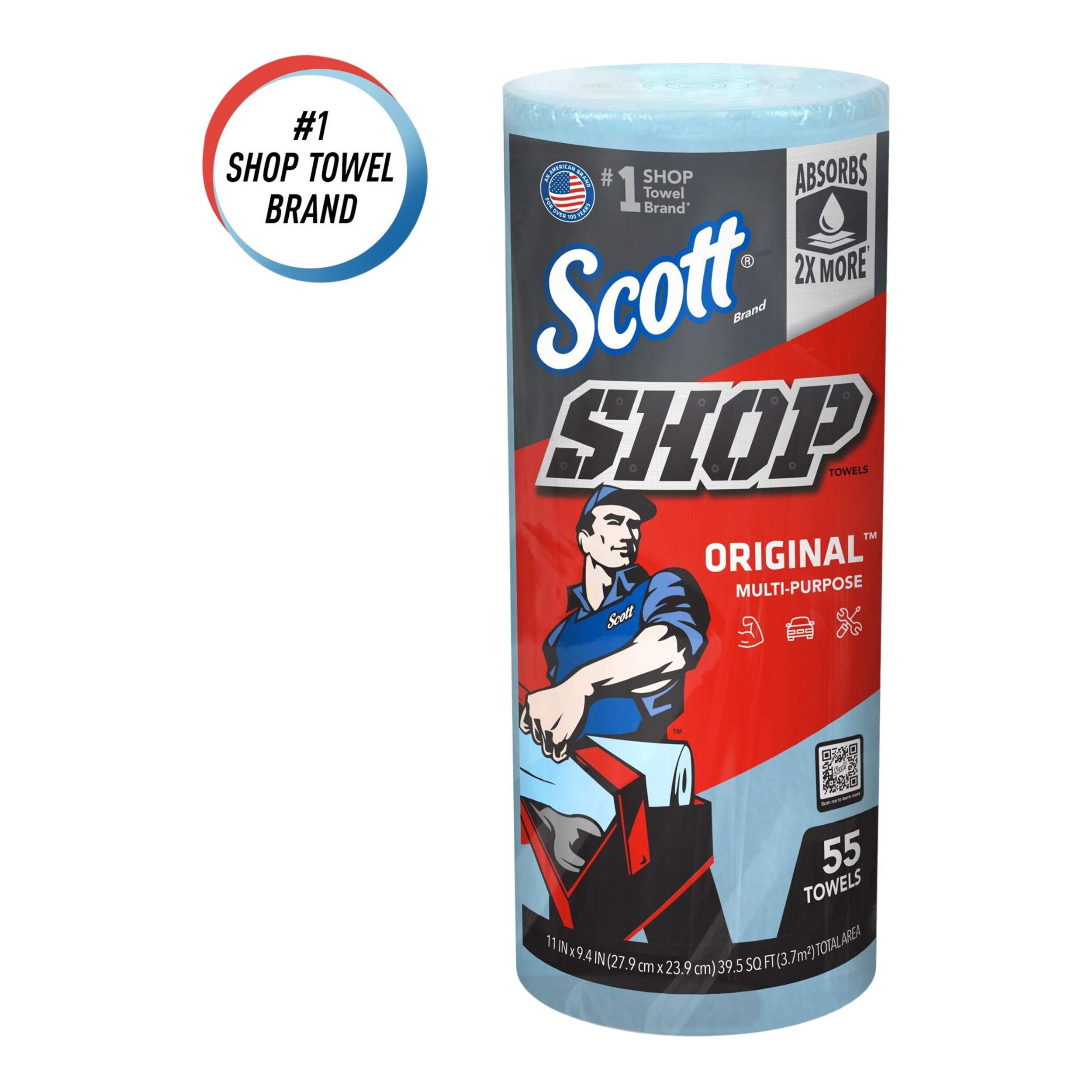 Scott Multi-Purpose Shop Paper Towels, 11" x 9.4", Blue, 55-pk Front_Elevated
