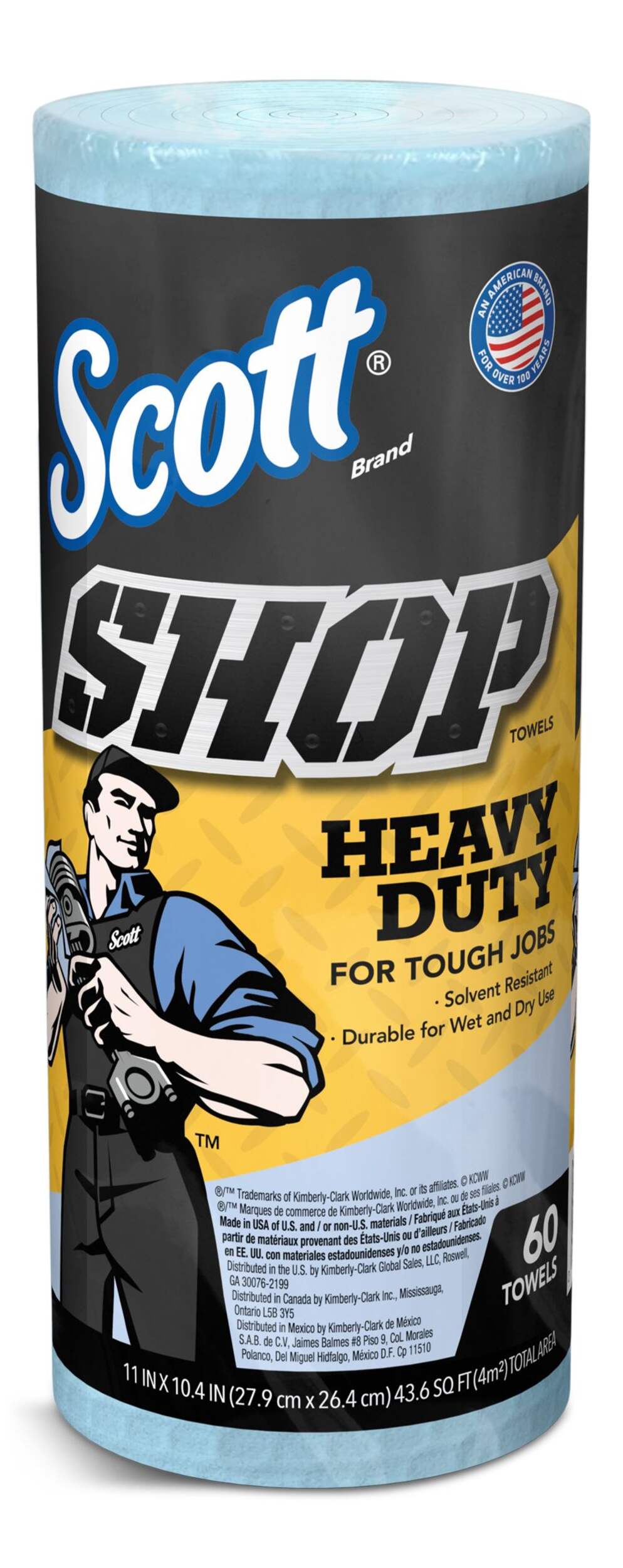 Scott Heavy-Duty Shop Paper Towels, 11 x 10.4-in, Blue, 60-pk Front_Elevated