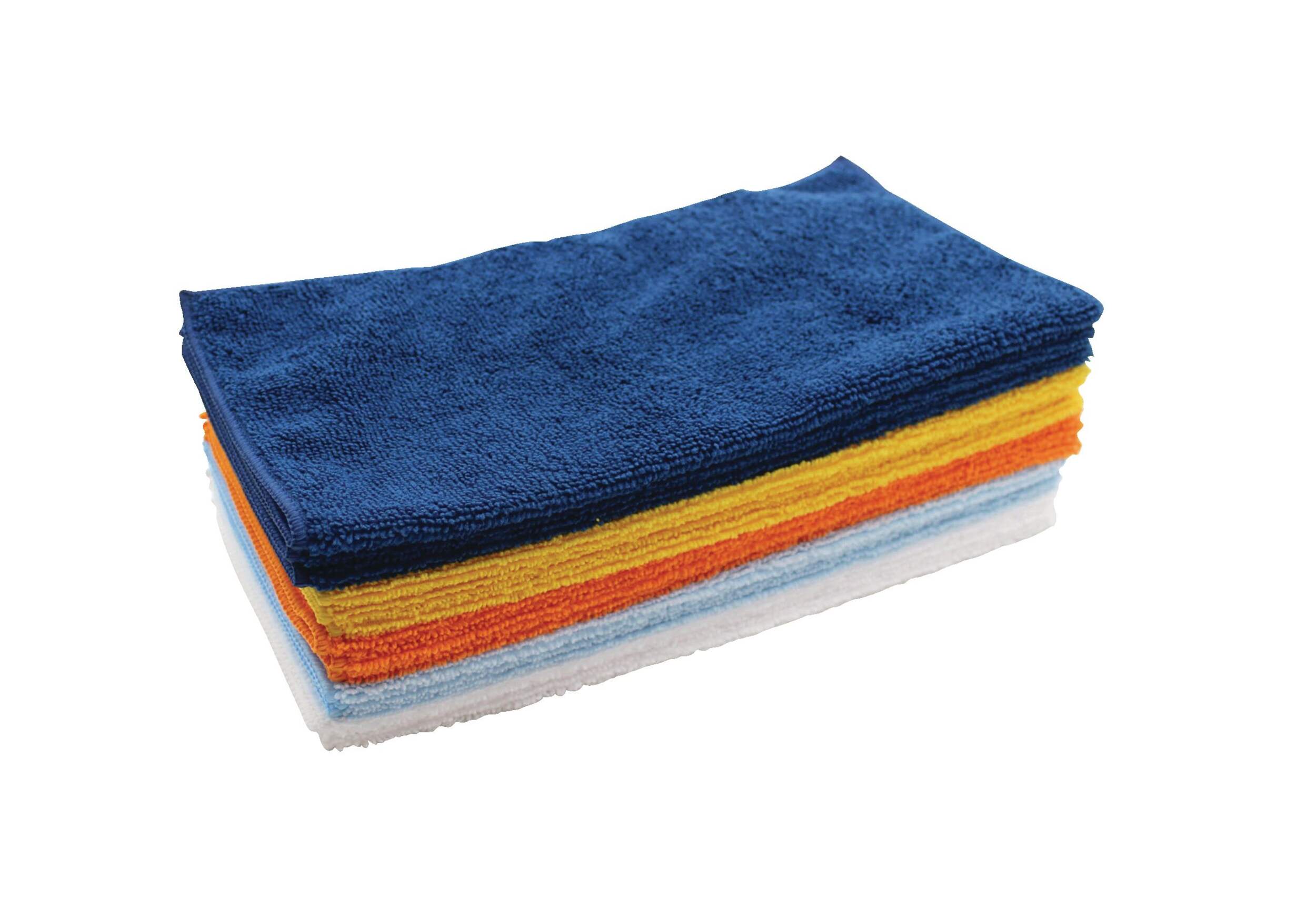 SIMONIZ Microfibre Edged Towels, 12 x 12-in, Blue, White, Orange, Yellow, 36-pk Front_Angled_Right