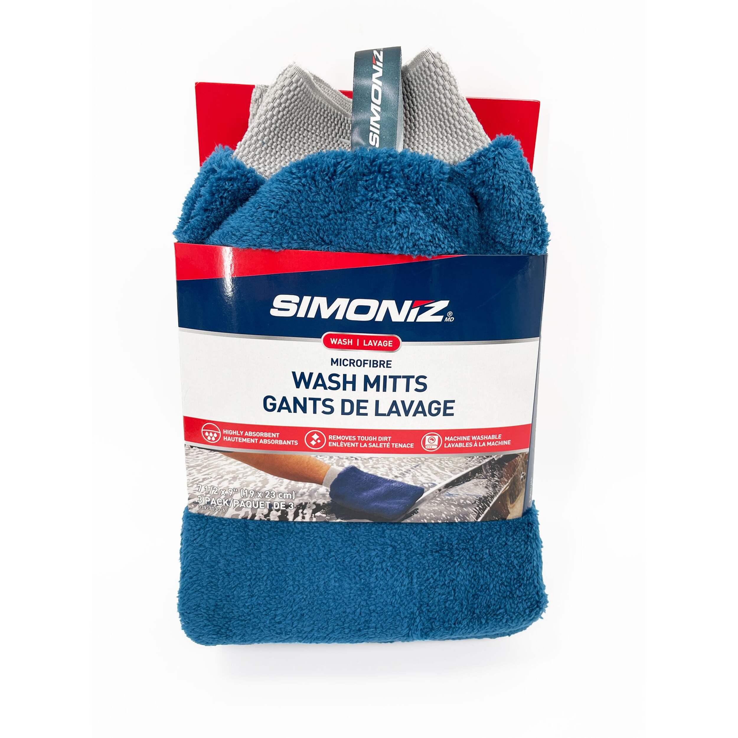 Gants de lavage en microfibres SIMONIZ, bleu, paq. 3 Front_Flat