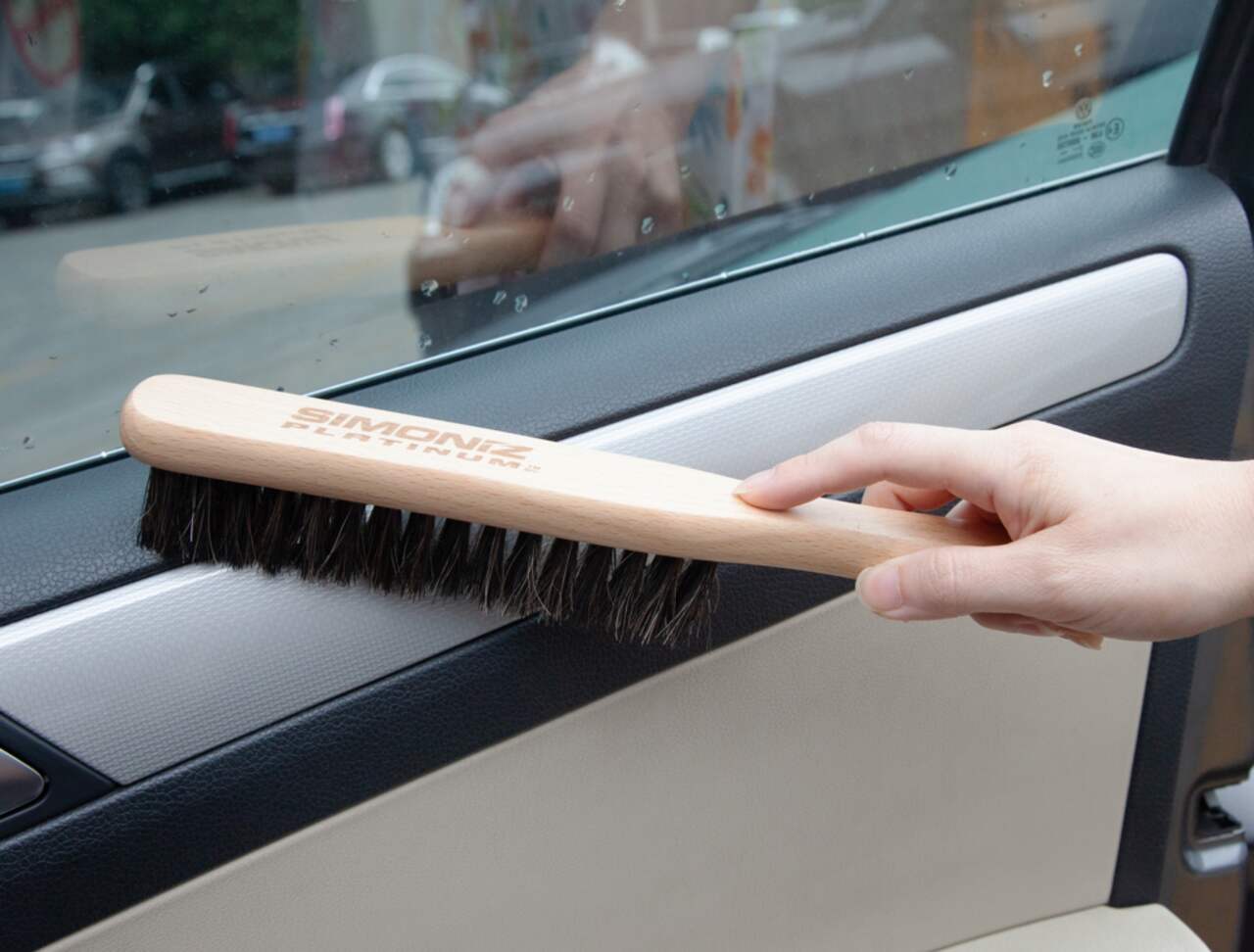cheval cheveux voiture cleaner intérieur cuir siège brosse de nettoyage en  bois poignée sièges auto brosse