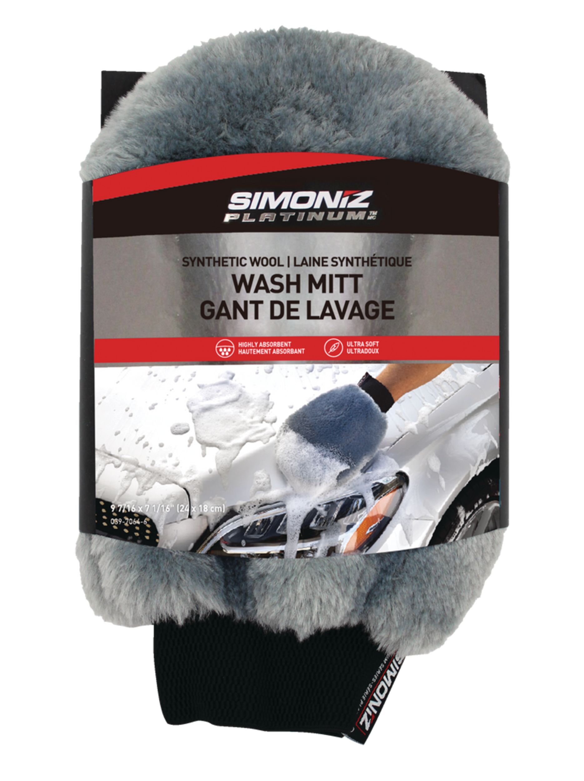 Gant de lavage SIMONIZ Platinum en laine synthétique, gris, paq. 1 Front_Flat