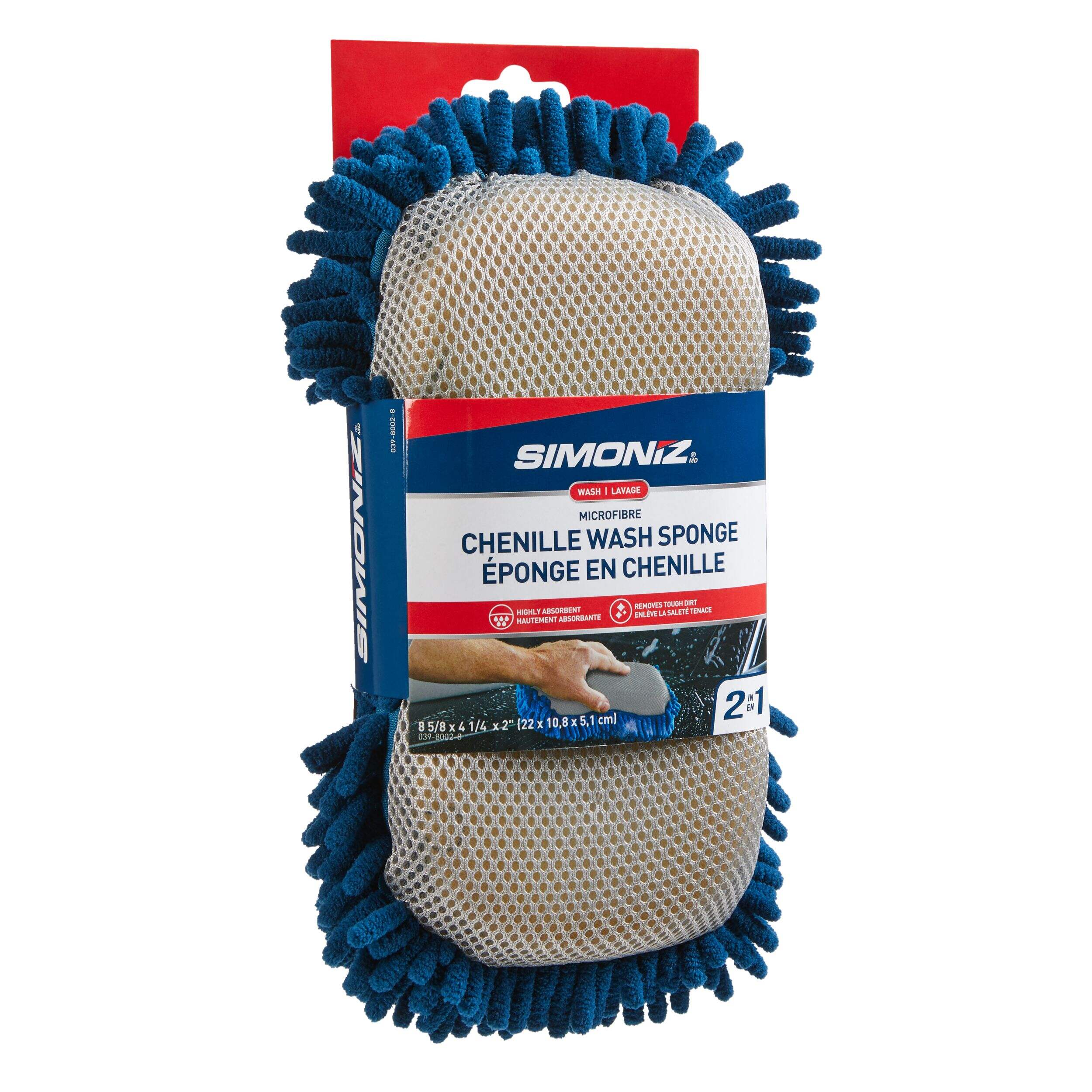 Éponge de lavage en chenille 2-en-1 SIMONIZ, bleu, paq. 1 Front_Angled_Right