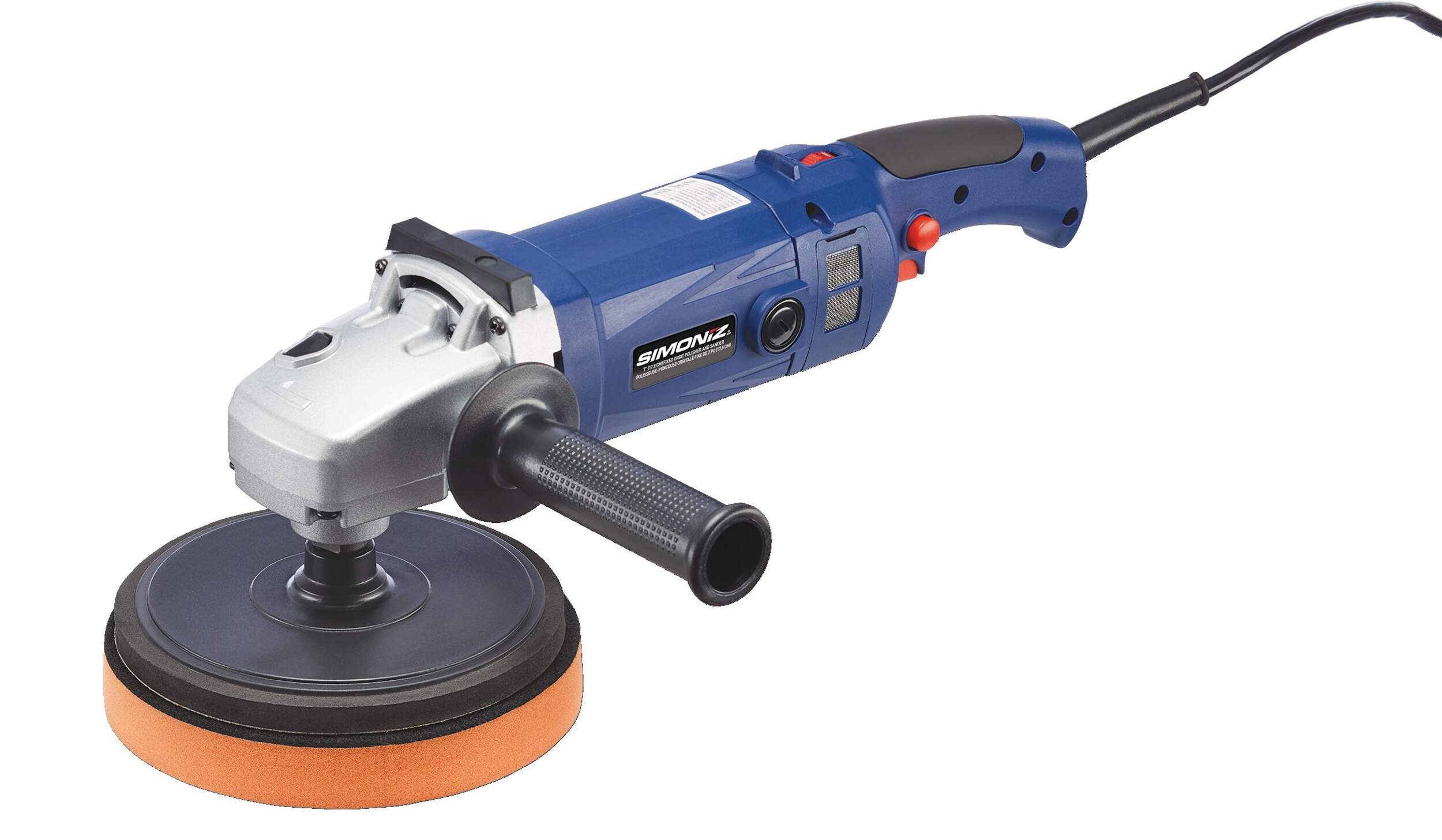 SIMONIZ Brushed Corded Hook & Loop Right Angle (Fixed Orbit) Adjustable Grip Polisher & Sander, 7-in Front_Angled_Left