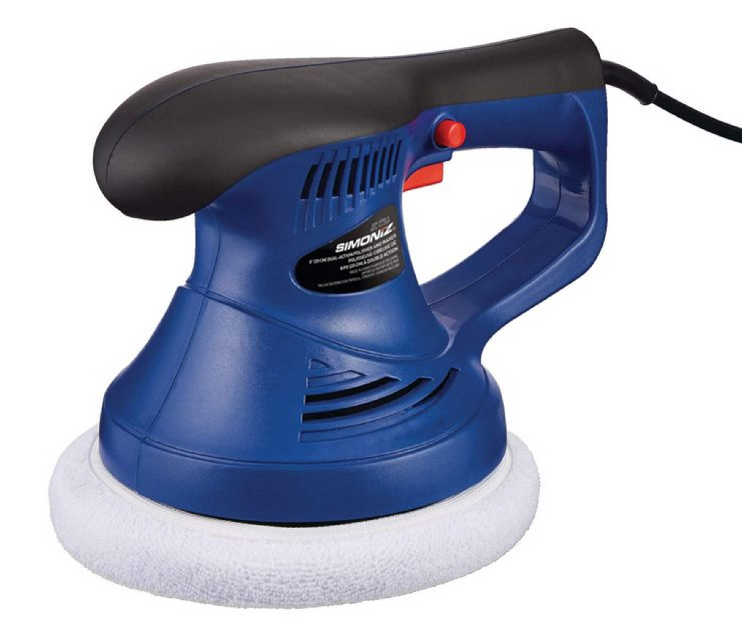 SIMONIZ Brushed Corded Bonnet Random Orbit (Dual Action) Palm Grip Polisher & Waxer Kit, 8-in Front_Three_Fourths_Angled_Left
