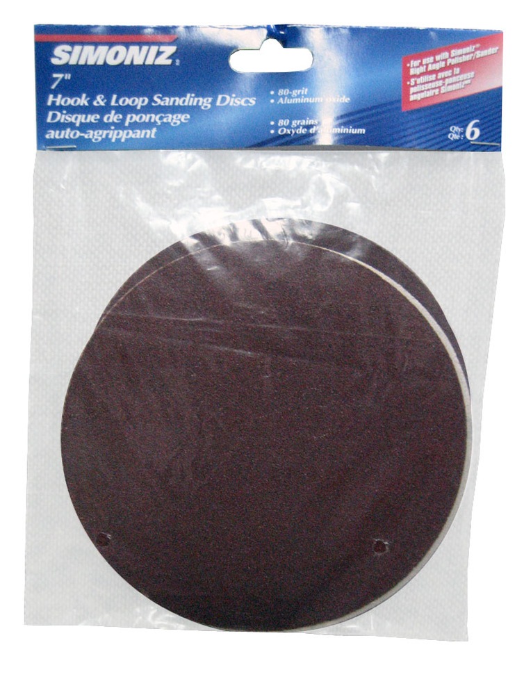 SIMONIZ 80Grit Hook & Loop Sanding Discs, 7in, Brown, 6pk, for use