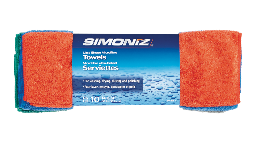SIMONIZ UltraSheen Microfibre Towels, 14 x 14in, Multicolour, 10pk