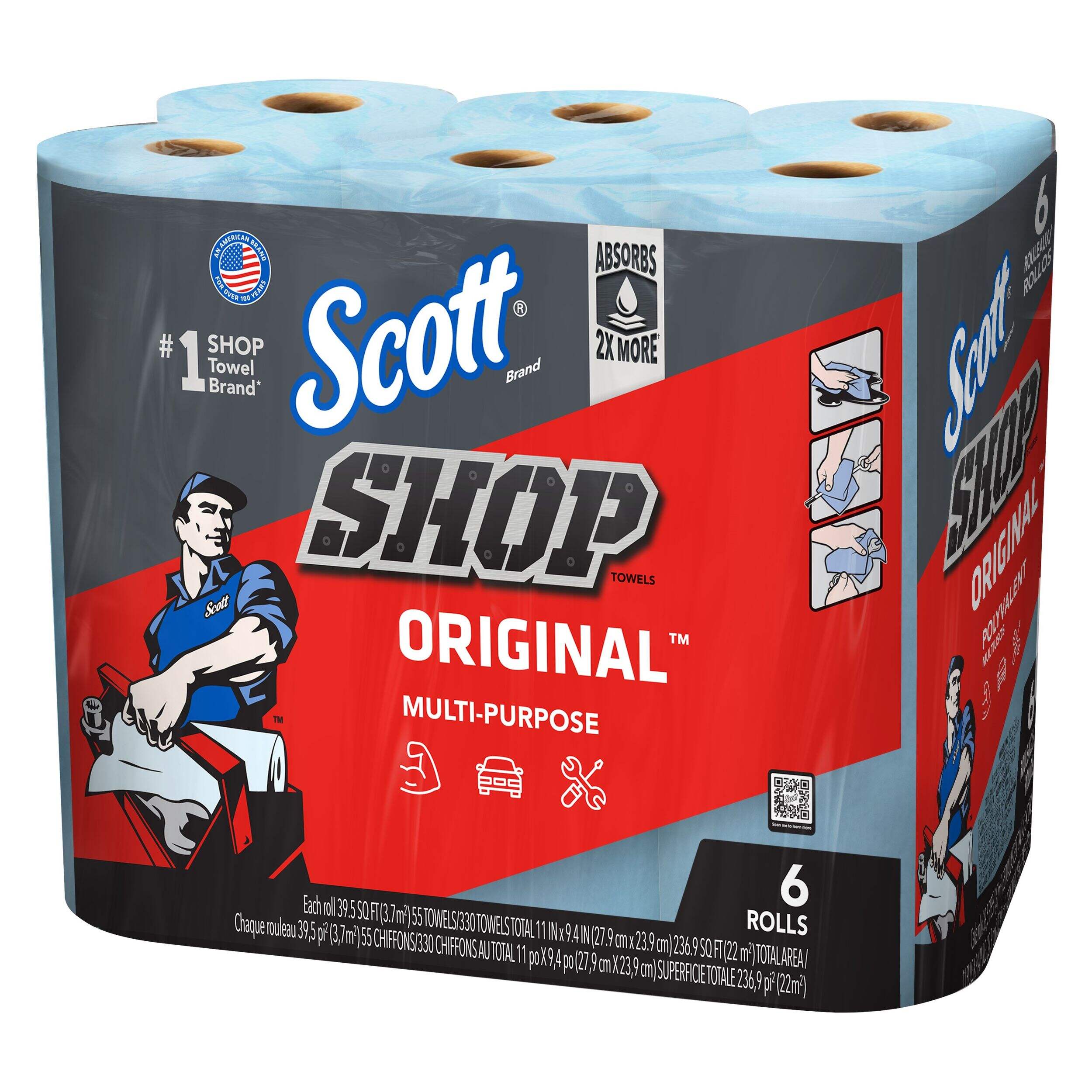 Scott Shop Paper Towel Rolls, Multi-Purpose, Blue, 6-pk Front_Angled_Left
